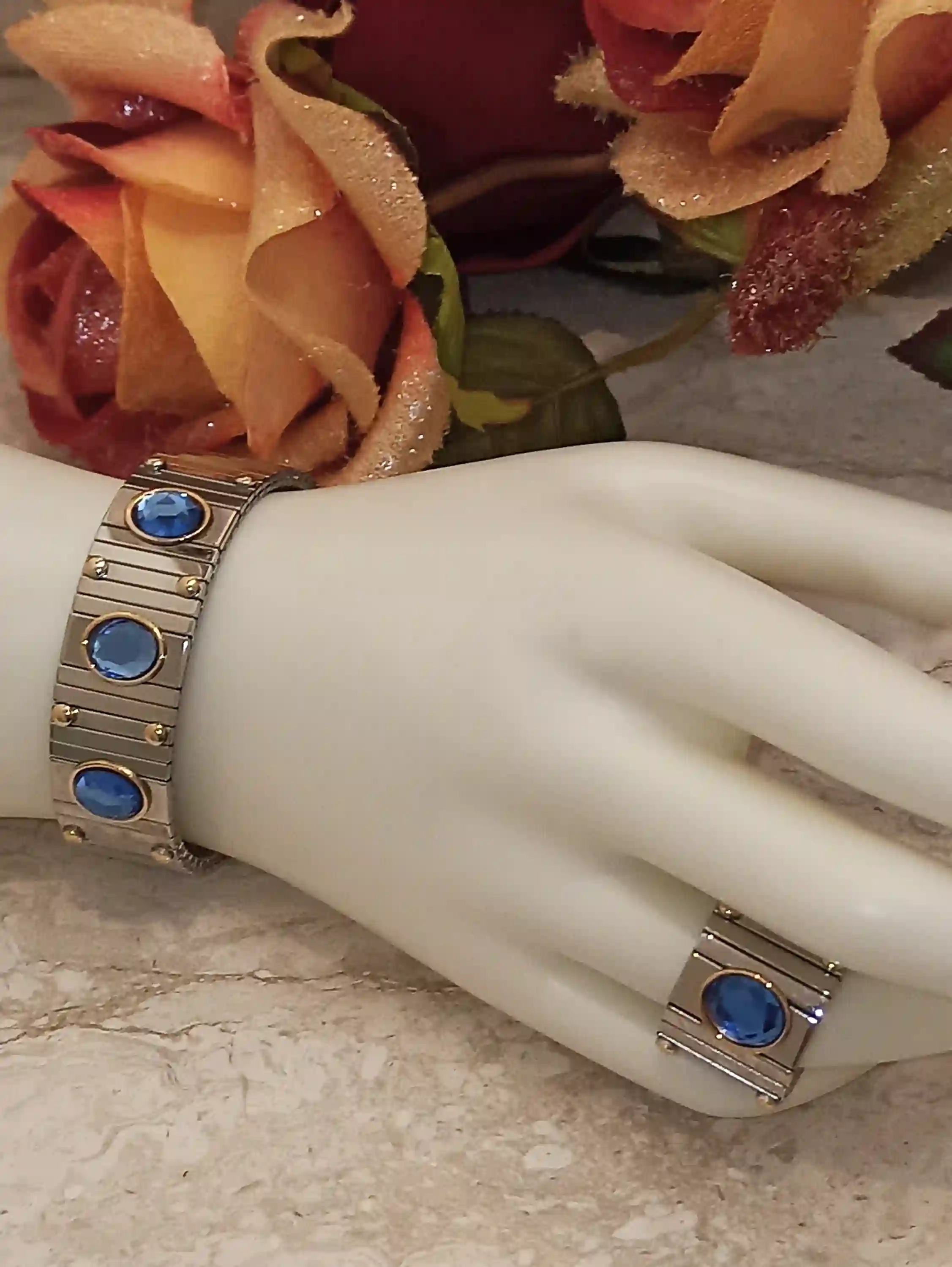 9ct SAPPHIRE SILVER Bracelet Ring SET/Blue Swarovski Crystal Bracelet Silver Ring/Statement bracelet/Sapphire Anniversary Gift/Gift for Her 