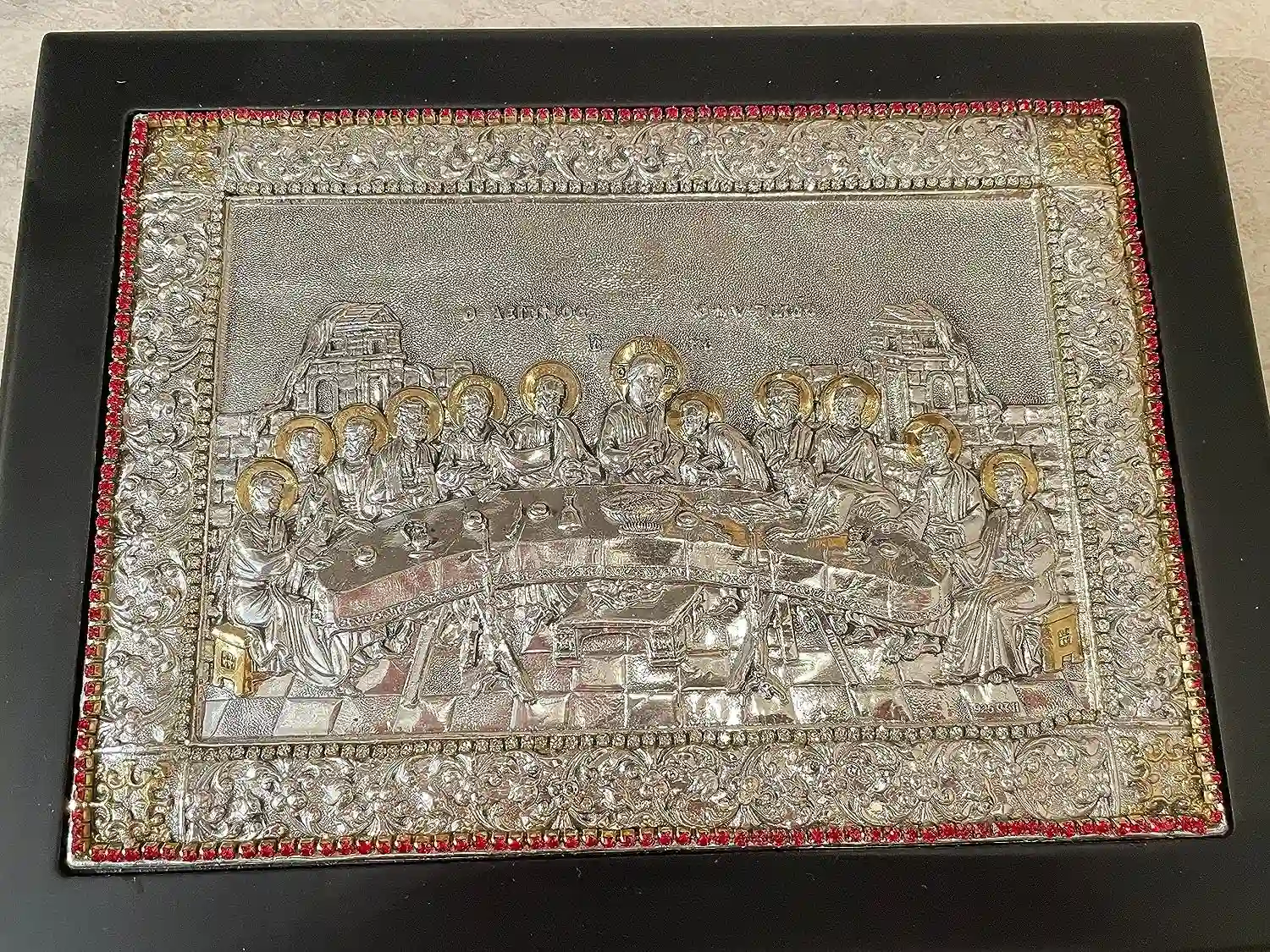 The Last Supper Icon Jesus Christ Orthodox Icon Religious gift Mystical Supper Icon SOLID SILVER Icon 408 GEMS Handpainted Icon Christmas 