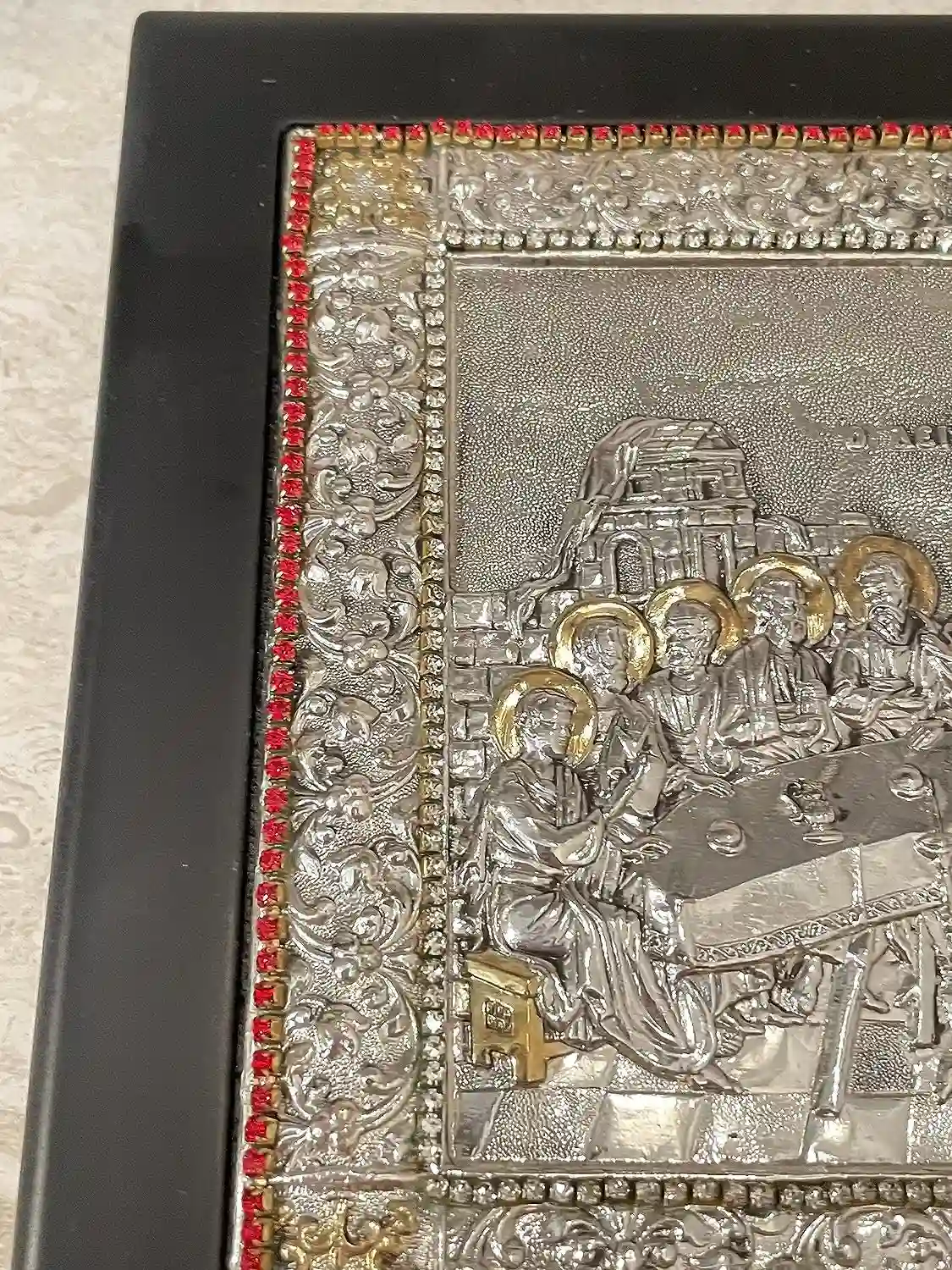 The Last Supper Icon Jesus Christ Orthodox Icon Religious gift Mystical Supper Icon SOLID SILVER Icon 408 GEMS Handpainted Icon Christmas 