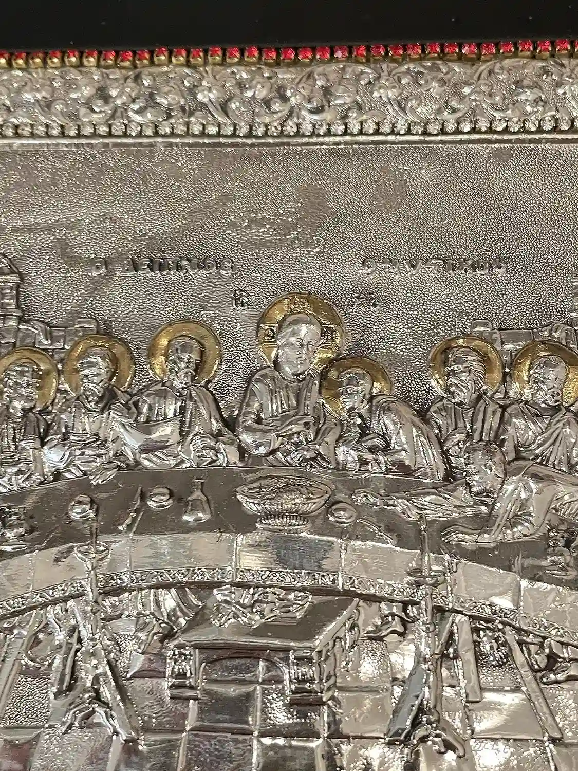 The Last Supper Icon Jesus Christ Orthodox Icon Religious gift Mystical Supper Icon SOLID SILVER Icon 408 GEMS Handpainted Icon Christmas 
