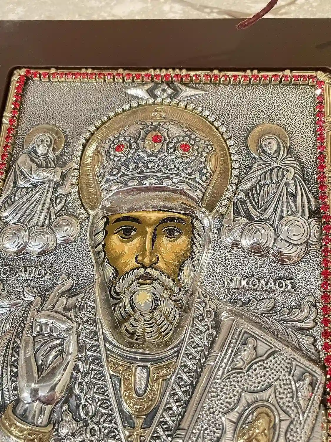 Saint Nicholas Icon Christian gift Byzantine Icon St Nicholas Icon Patron of Children Greek Orthodox Icon PURE SILVER Gem Handpainted Icon 