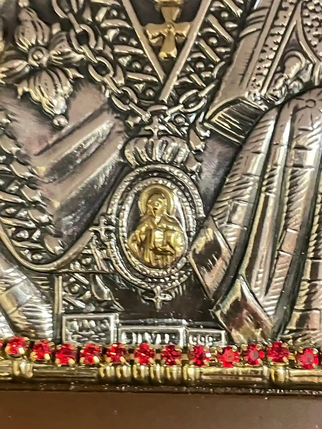 Saint Nicholas Icon Christian gift Byzantine Icon St Nicholas Icon Patron of Children Greek Orthodox Icon PURE SILVER Gem Handpainted Icon 