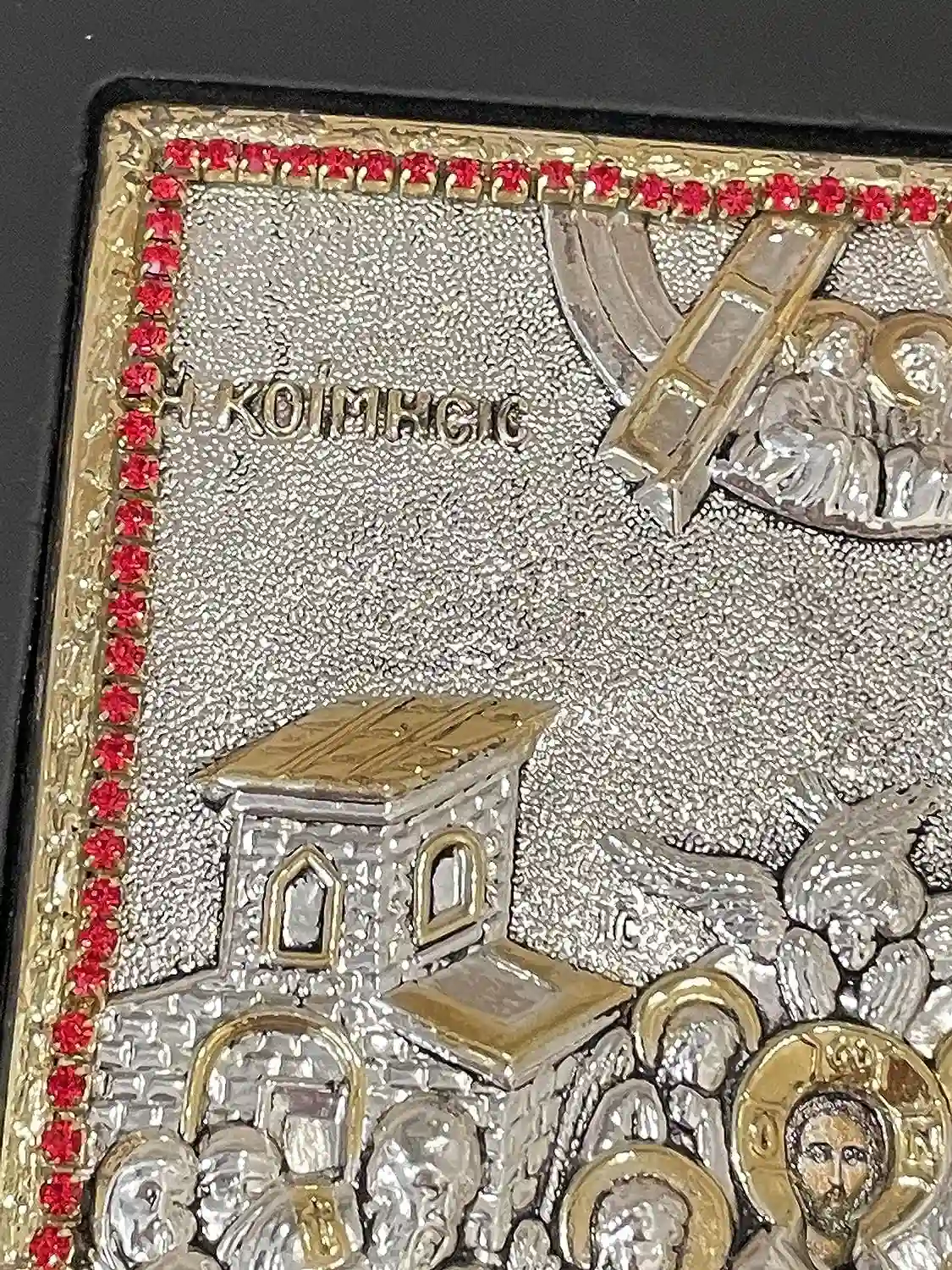 Madonna Icon Dormition ofthe Holy Mother of God Virgin Mary Icon SOLID Sterling Silver Housewarming Christian Icon Handpainted Icon 200 Gems 