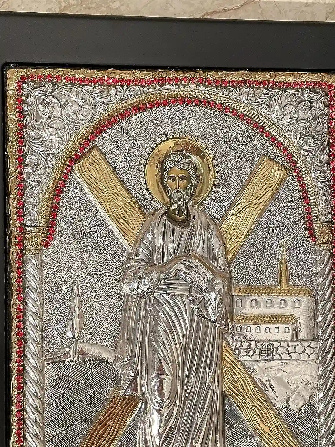 Saint Andrew the Apostle, Christian Icon, SOLID SILVER Icon, Christian Birthday gift, St Andrew Icon, Byzantine Gold Icon, HANDPAINTED Icon 