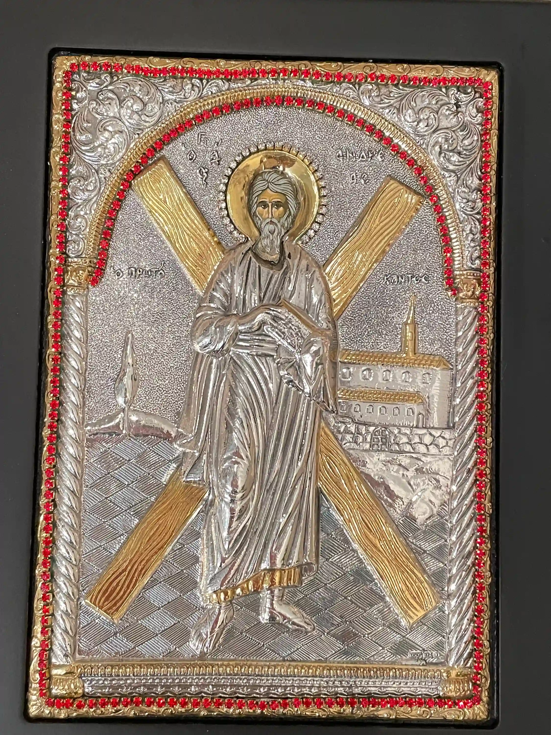Saint Andrew the Apostle, Christian Icon, SOLID SILVER Icon, Christian Birthday gift, St Andrew Icon, Byzantine Gold Icon, HANDPAINTED Icon 