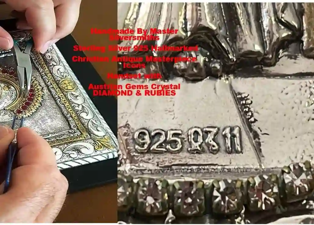 Jesus Christ the Teacher Icon SOLID Sterling Silver Byzantine Icon Greek Icon Pantocrator Icon Christian Baptism Communion gift 350 Gems HMD 