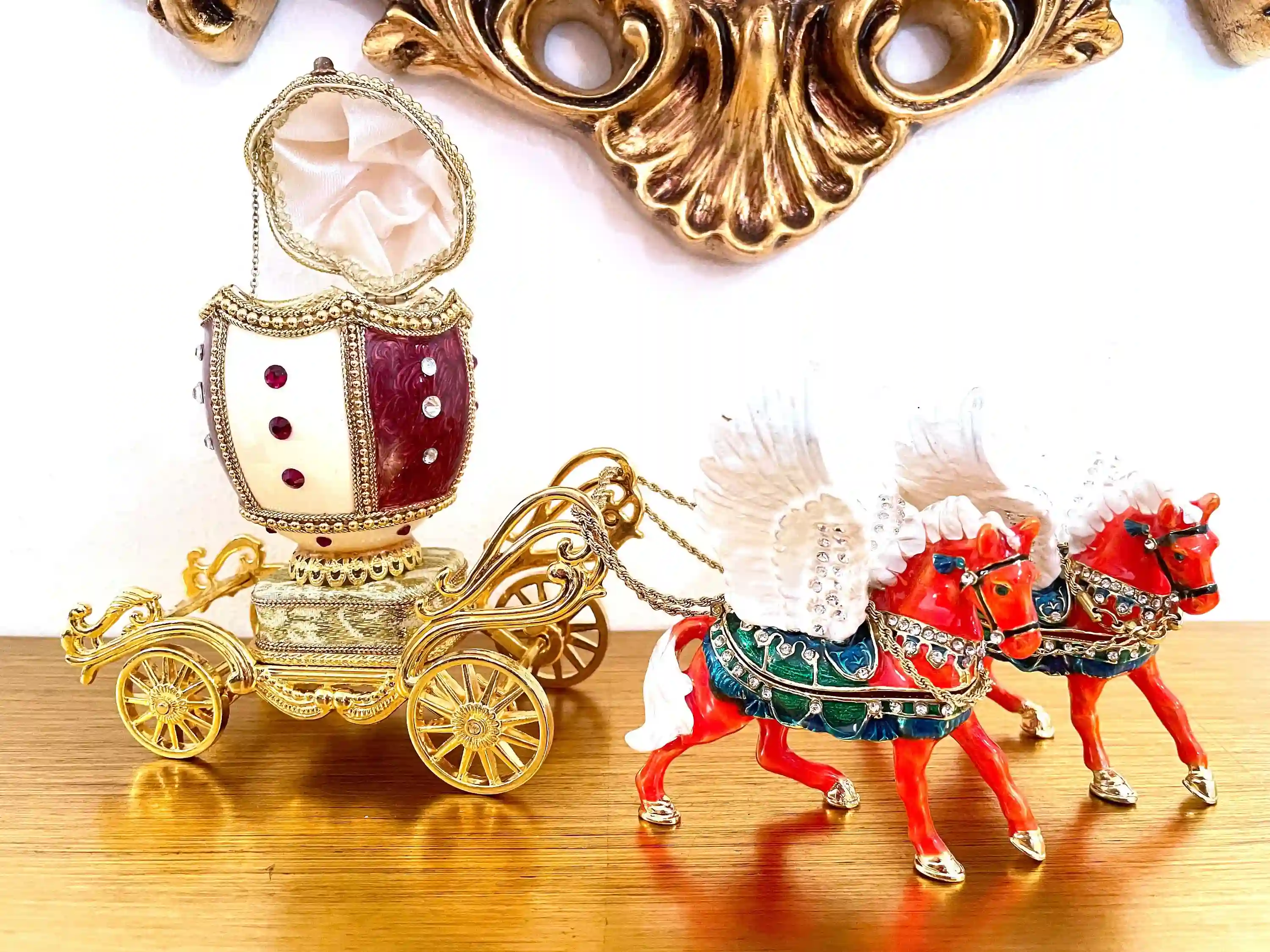 2001 Vintage Faberge Style Egg - Faberge Egg Music Box - 24k GOLD -HANDCARVED Egg - Swarovski Diamond HANDSET - Faberge Egg Box for Wedding 