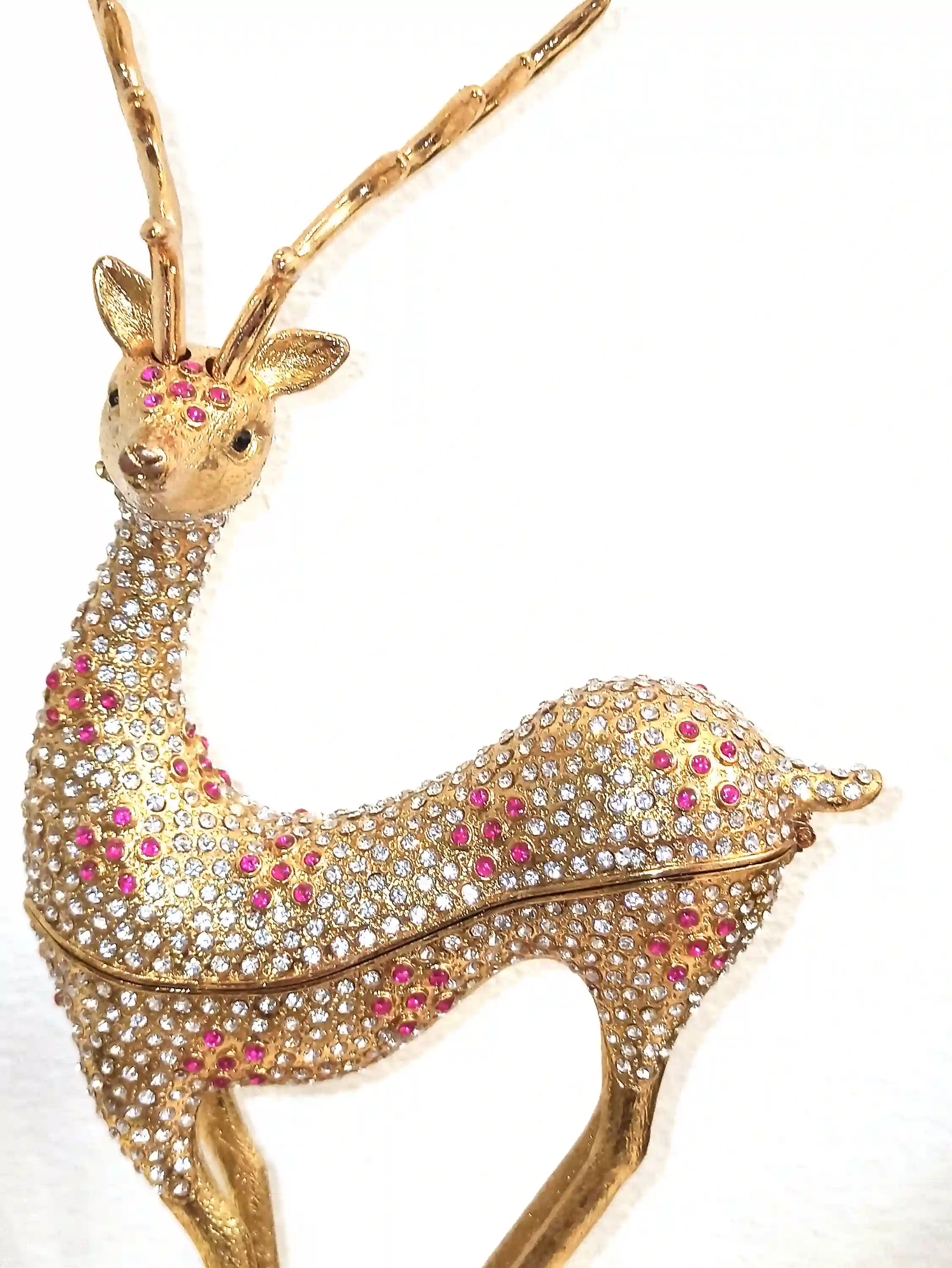 1990, Vintage Decor Home, Deer Hunter Ornament, 24k GOLD, HANDMADE, Swarovski DIAMOND Handset 10ct, Reindeer Trinket Box, Deer gifts for men 