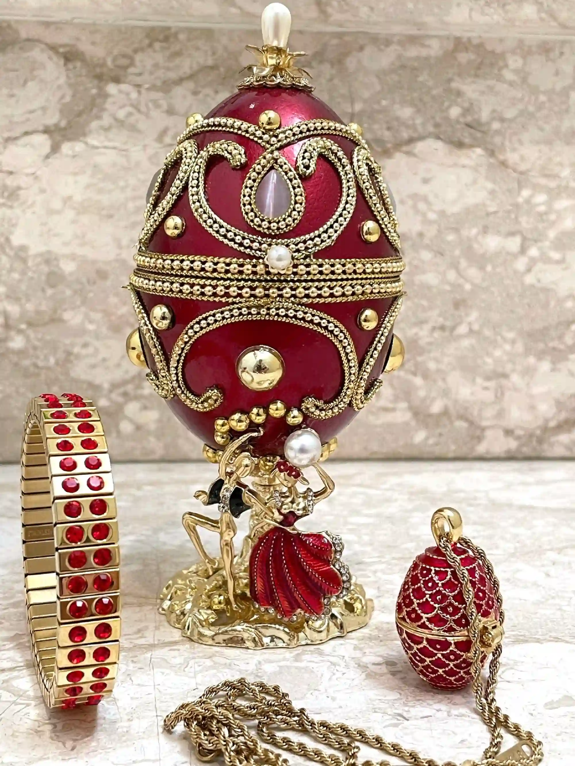 Luxury Jewelry box, Faberge-Style Egg, SET Christmas gift for parents, Home Decor, Faberge Music Box, Couples Gift, HANDCARVED, 24k GOLD, Diamond 