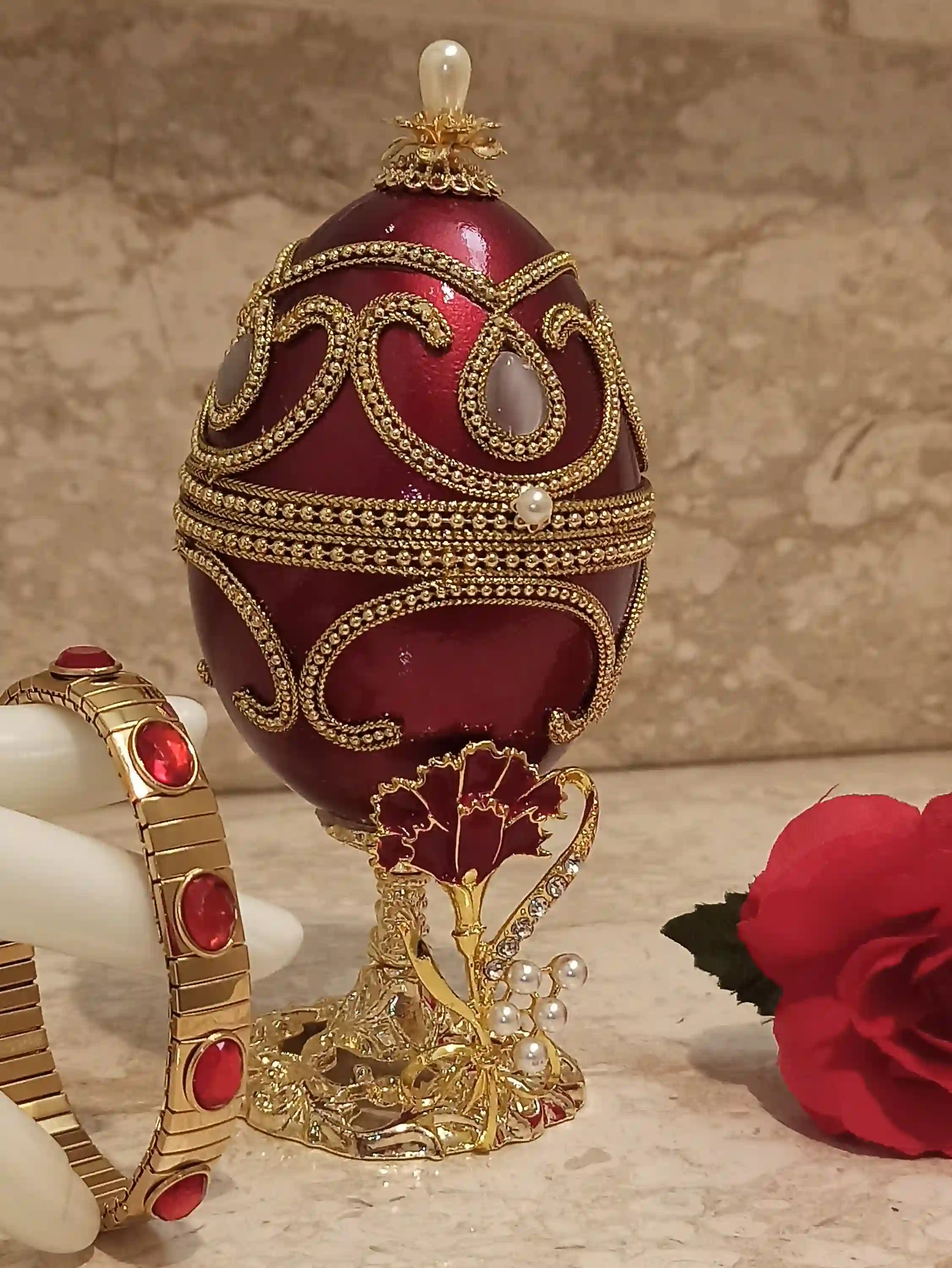 Mothers Day Trinket box,ONLYONE,Mothers day,Mothers day Jewelry box,FABERGE Egg Music Box,24k GOLD,Designer Gift box for Mom,Unique Mom gift 