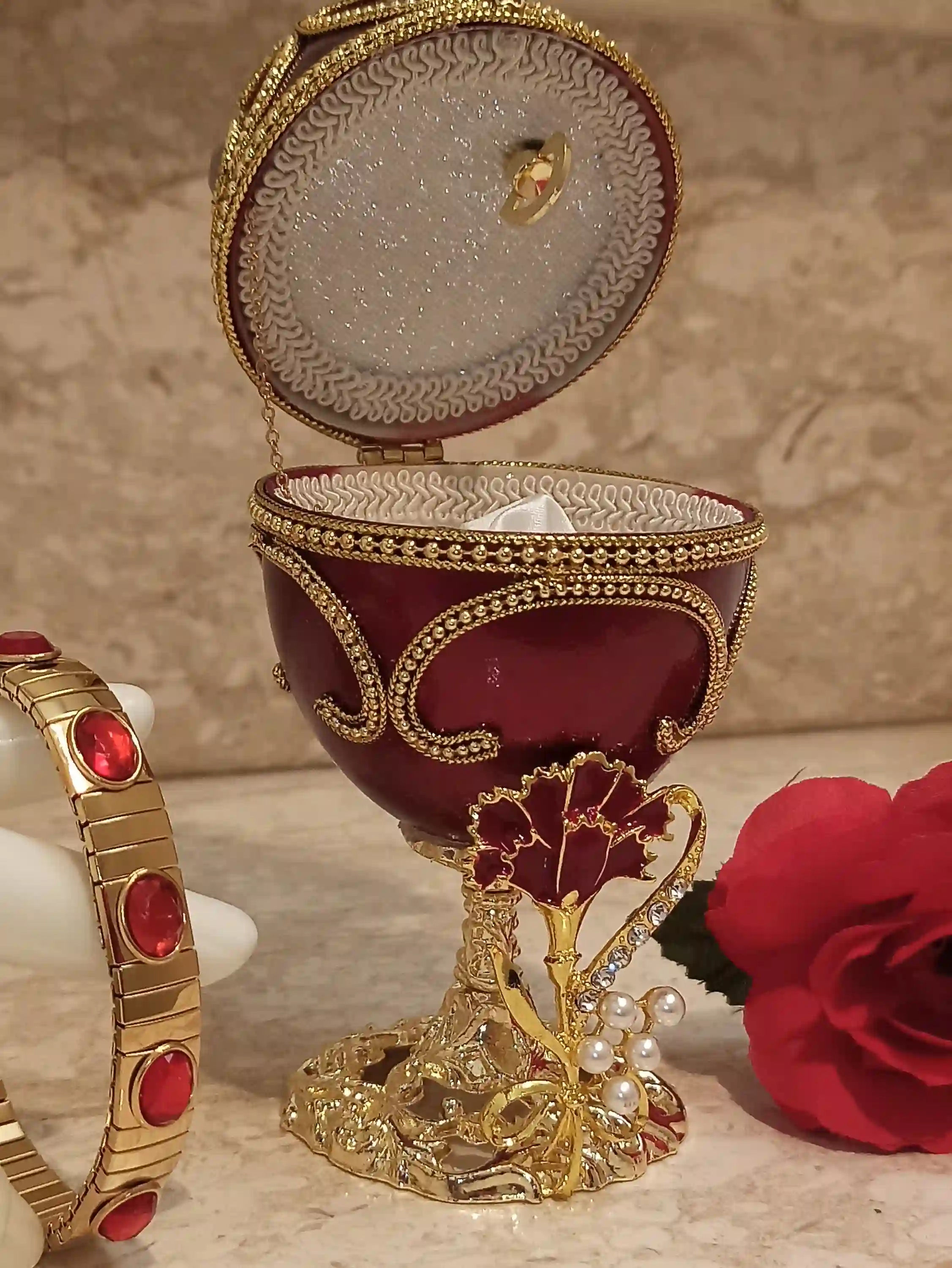 Mothers Day Trinket box,ONLYONE,Mothers day,Mothers day Jewelry box,FABERGE Egg Music Box,24k GOLD,Designer Gift box for Mom,Unique Mom gift 