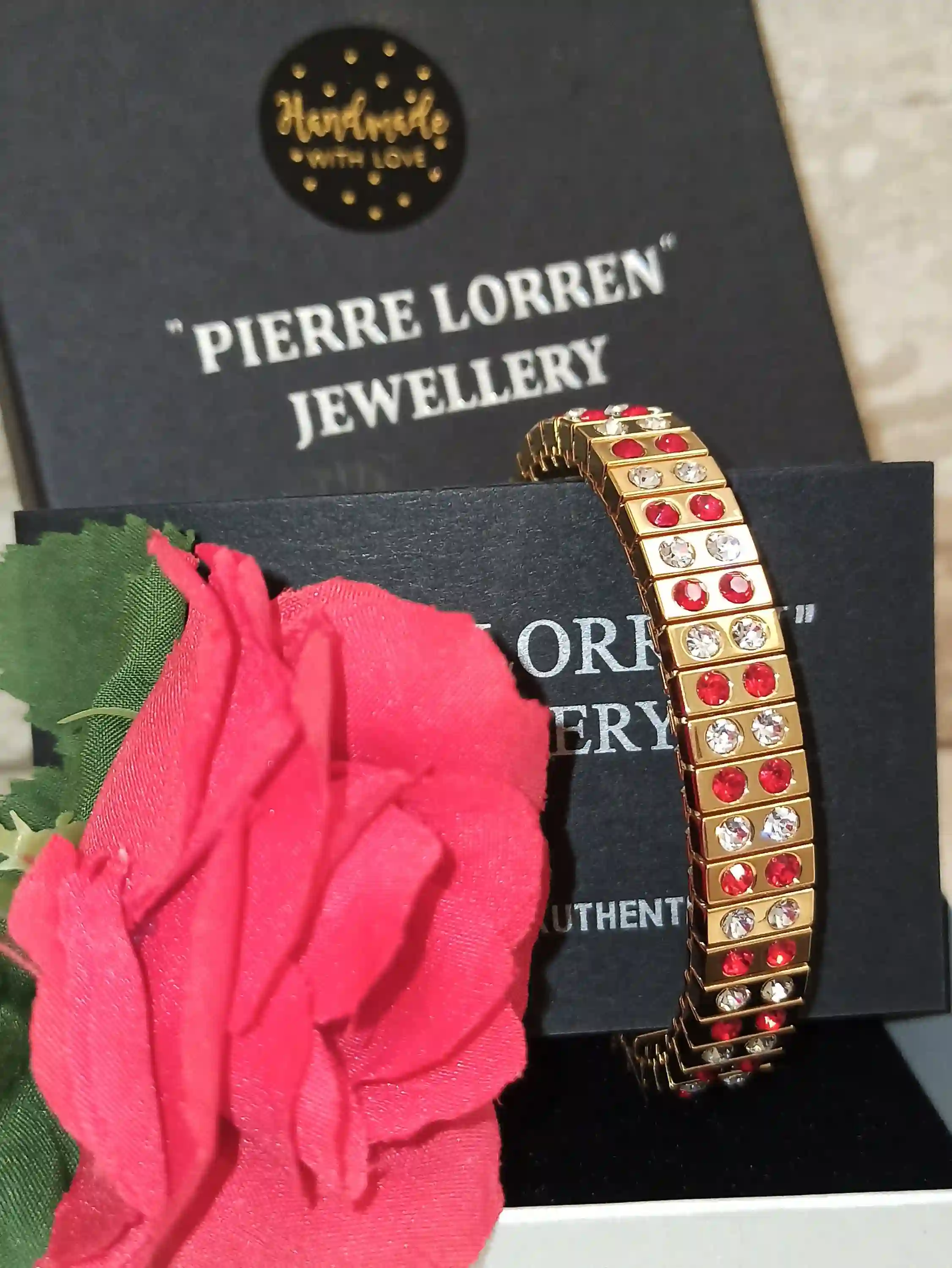Ruby Bracelet, Handmade Ruby Jewelry, 24k GOLD 96 Handset Swarovski Crystal Ruby 2ct, Bracelet, Gemstone Bracelet, Anniversary Gift for her 