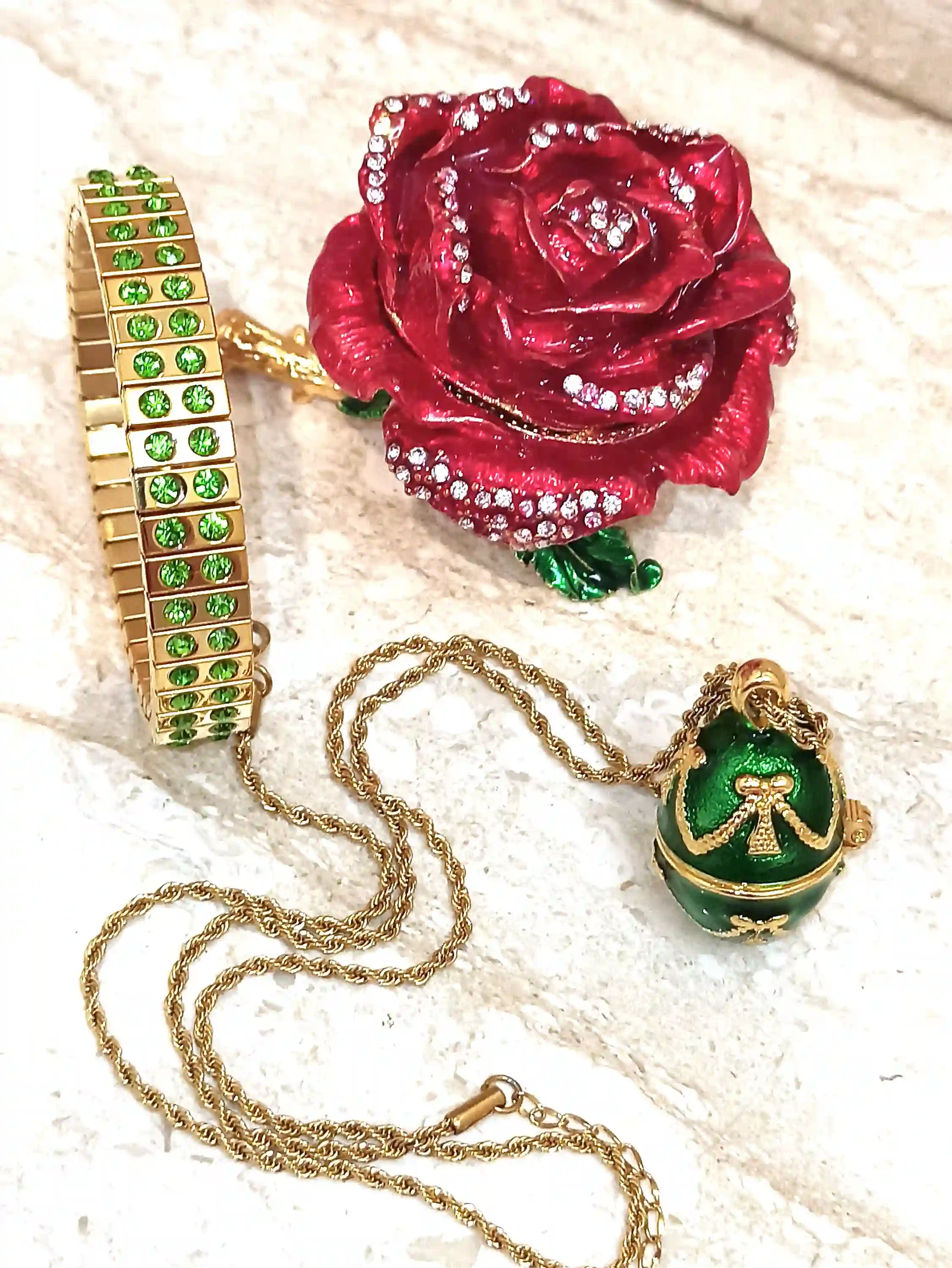 24k Gold, 7ct SET, Faberge Egg Pendant Gold, Green Luxury Bracelet, Faberge egg, Faberge egg Jewelry Box, PERIDOT gifts for women, HANDMADE 