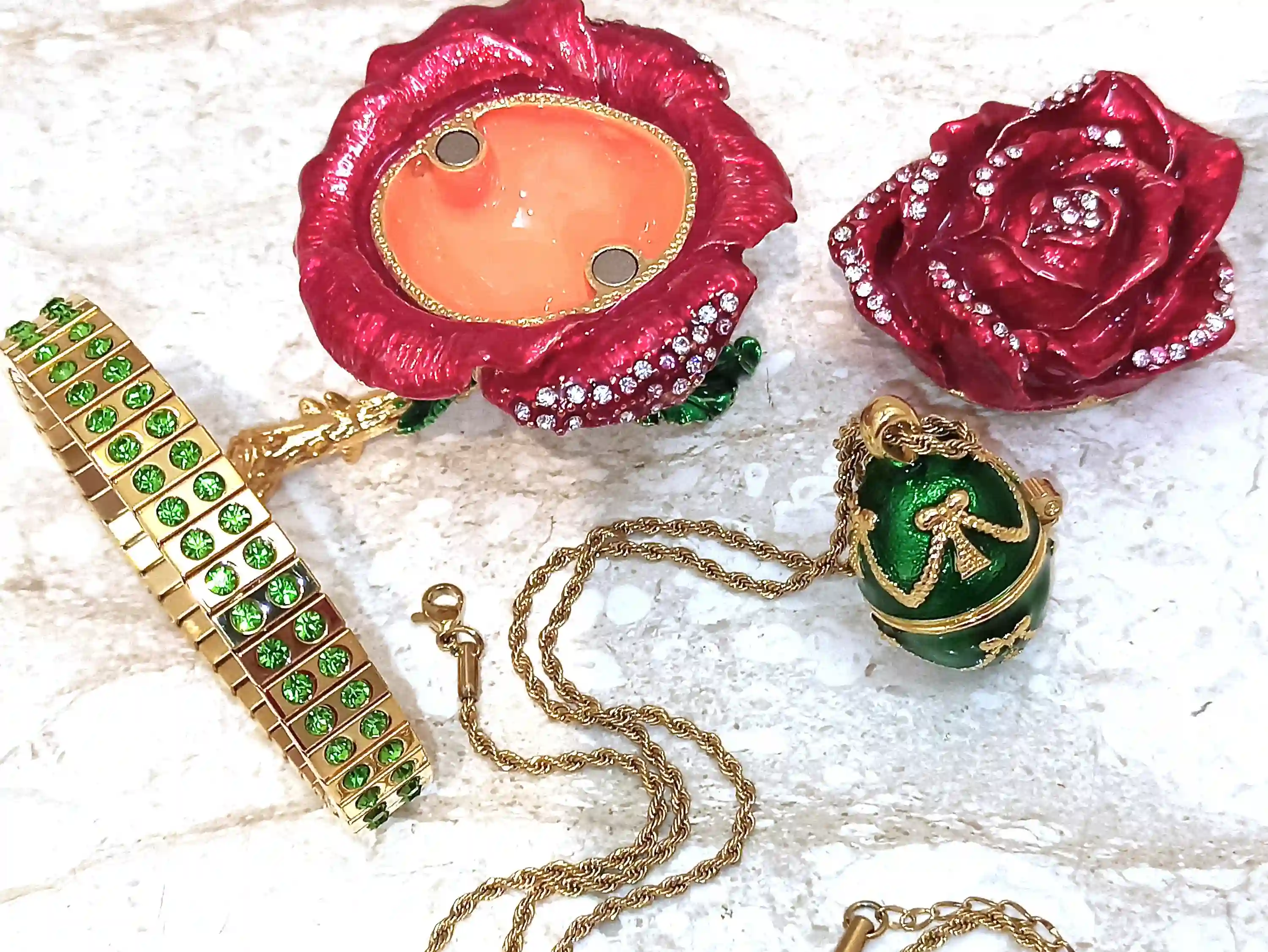 24k Gold, 7ct SET, Faberge Egg Pendant Gold, Green Luxury Bracelet, Faberge egg, Faberge egg Jewelry Box, PERIDOT gifts for women, HANDMADE 