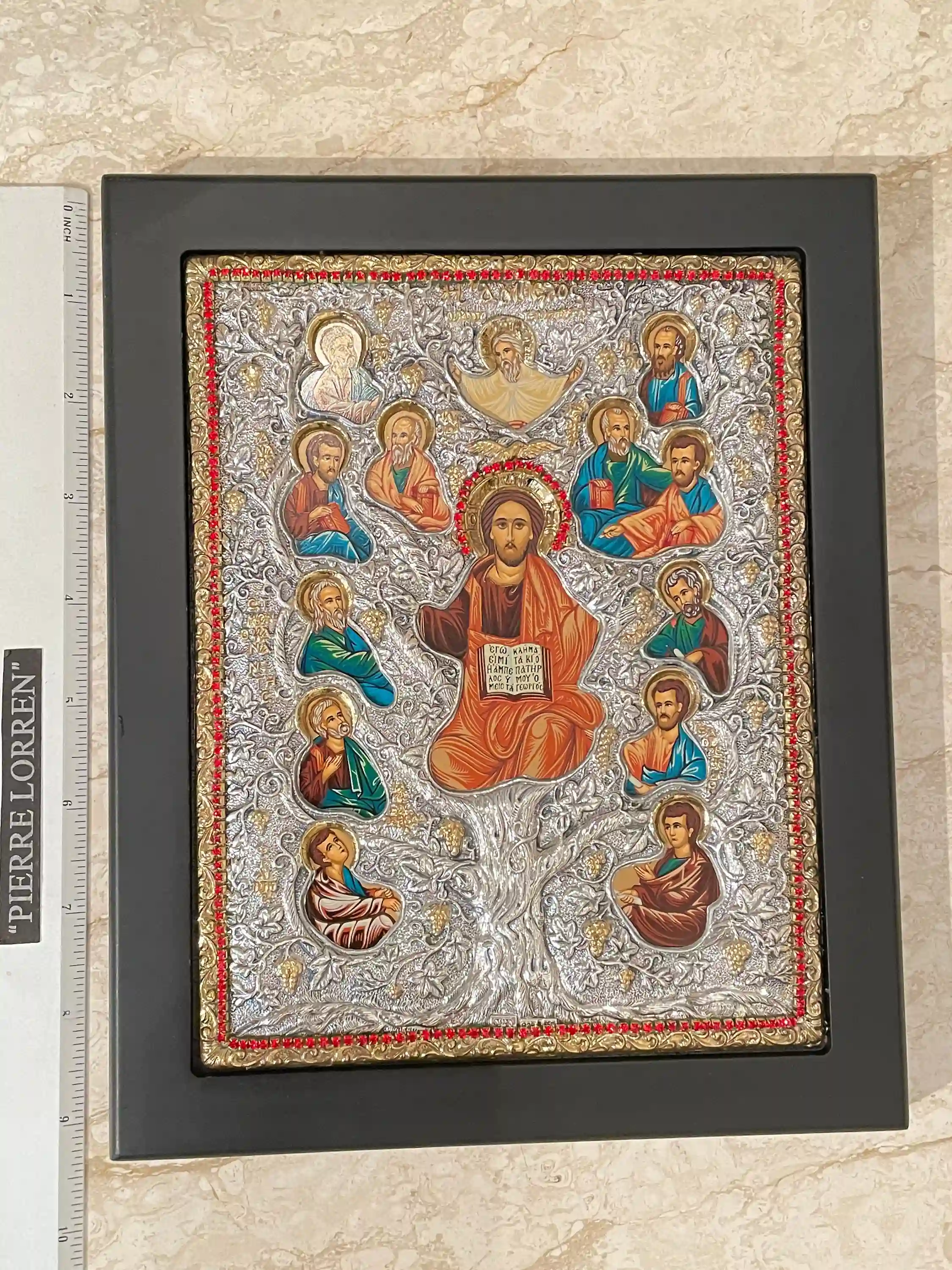 GOLD Lord Jesus Christ Orthodox Icon Byzantine Icon Religious Decor Christian Icon SOLID 925 Sterling Silver 340 Gems HANDMADE Tree of Life 