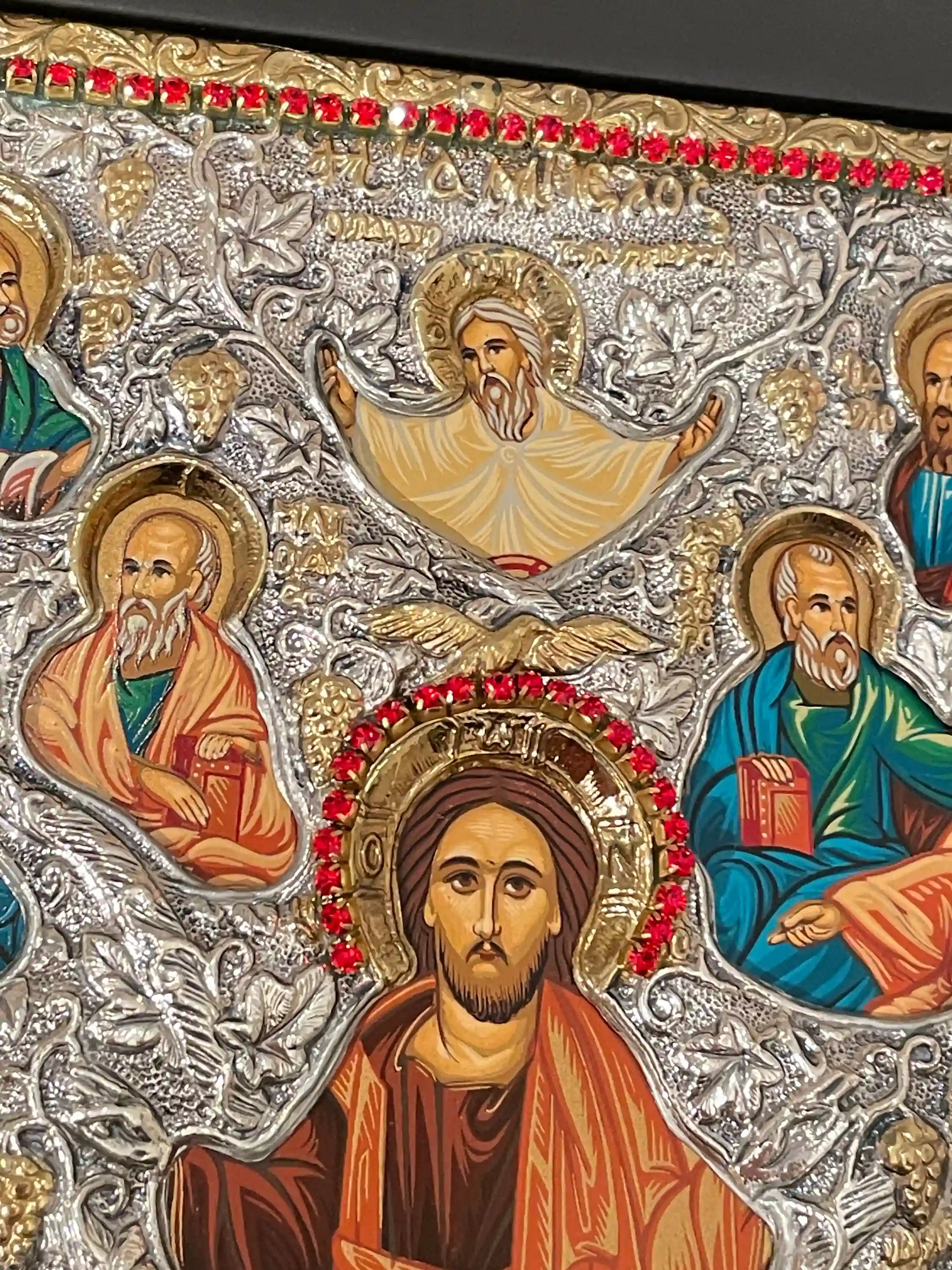 GOLD Lord Jesus Christ Orthodox Icon Byzantine Icon Religious Decor Christian Icon SOLID 925 Sterling Silver 340 Gems HANDMADE Tree of Life 