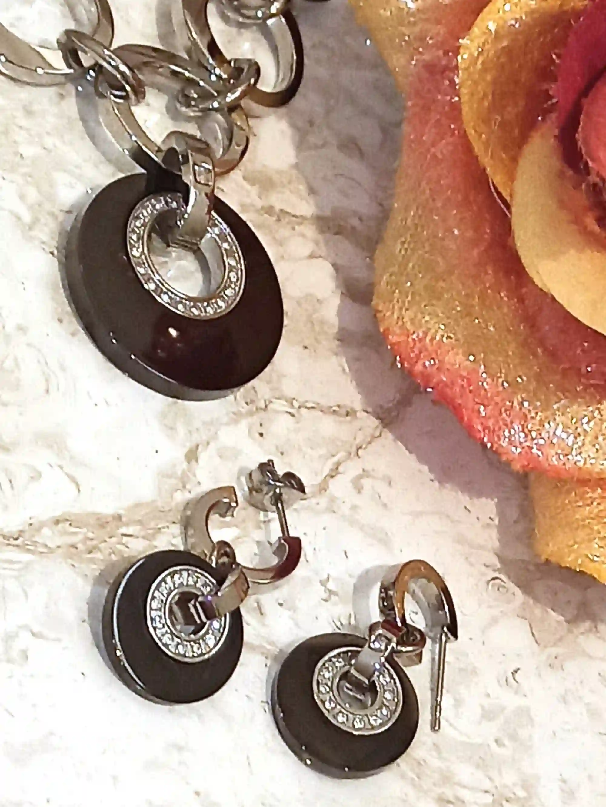 SILVER Designer Jewelry,Onyx Jewelry Set,Formal Necklace Bracelet Earring set,Graduation Jewelry gift for her,Graduation Day gift,Grad gifts 
