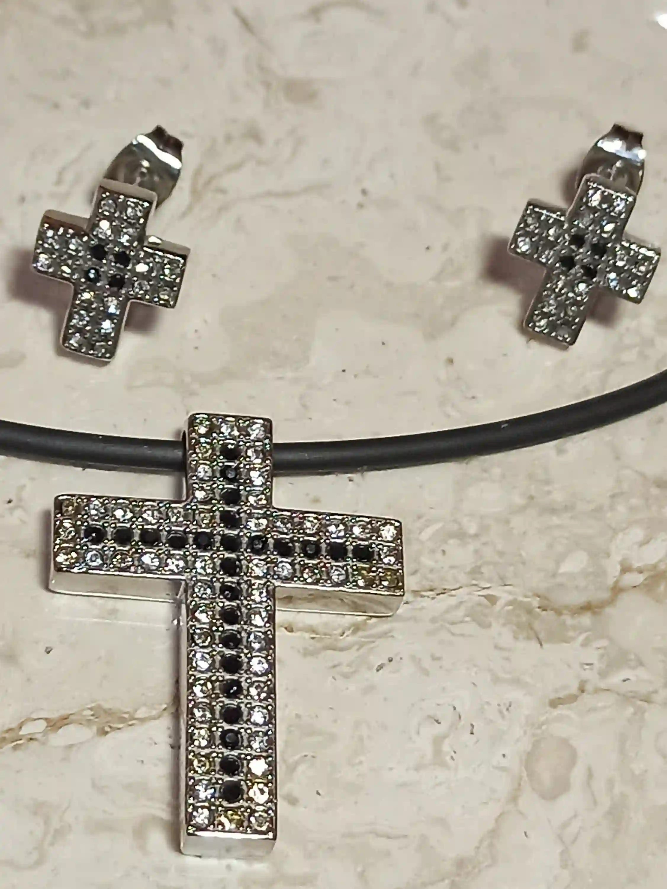 SILVER Modern CROSS Necklace set for women Swarovski Diamonds 1.64ct/Christian Jewelry/Cross Pendant Necklace Bracelet Earrings Silver Gift 