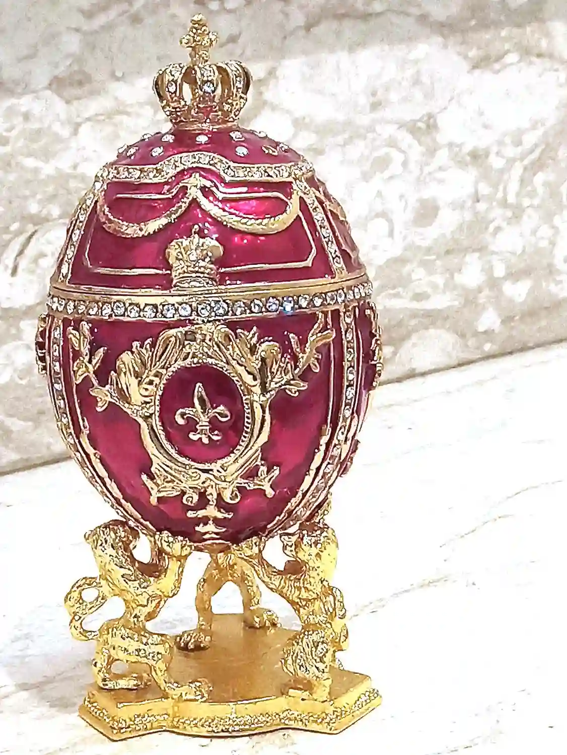 Faberge Christmas New Years Wreath Jewelry + Faberge style egg Handmade Pure GOLD decor Swarovski Faberge Set LUCK Joy LOVE Happiness gift 