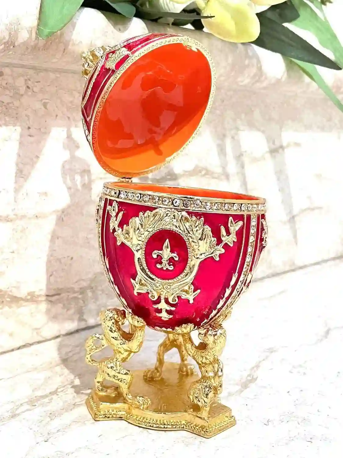 Faberge Christmas New Years Wreath Jewelry + Faberge style egg Handmade Pure GOLD decor Swarovski Faberge Set LUCK Joy LOVE Happiness gift 