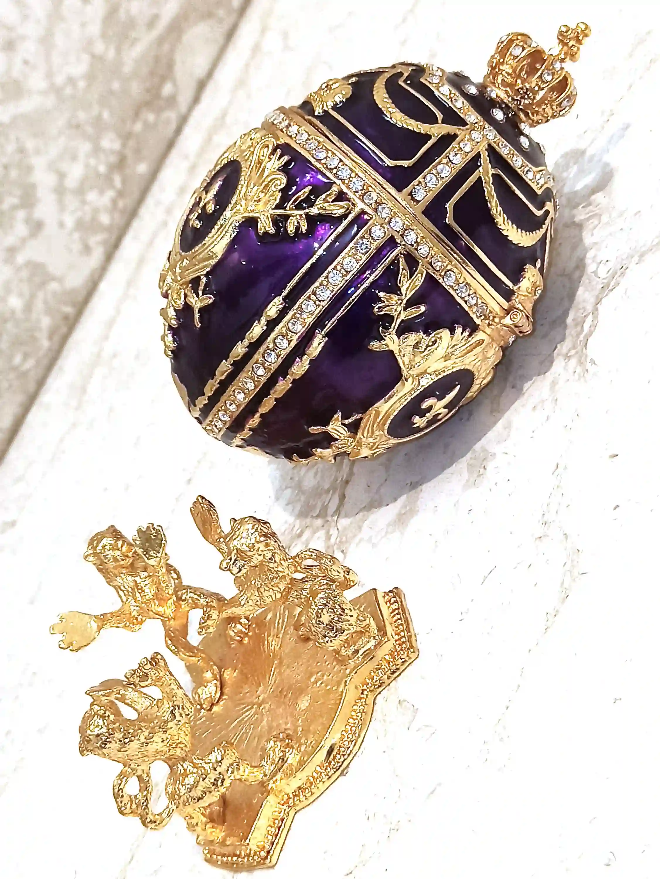 Amethyst Fabrege Egg Jewelry Box + Purple Faberge egg Necklace Pendant, 24kGOLD 200 Swarovski Diamond HANDSET, Mothers Day gift Mom Birthday 