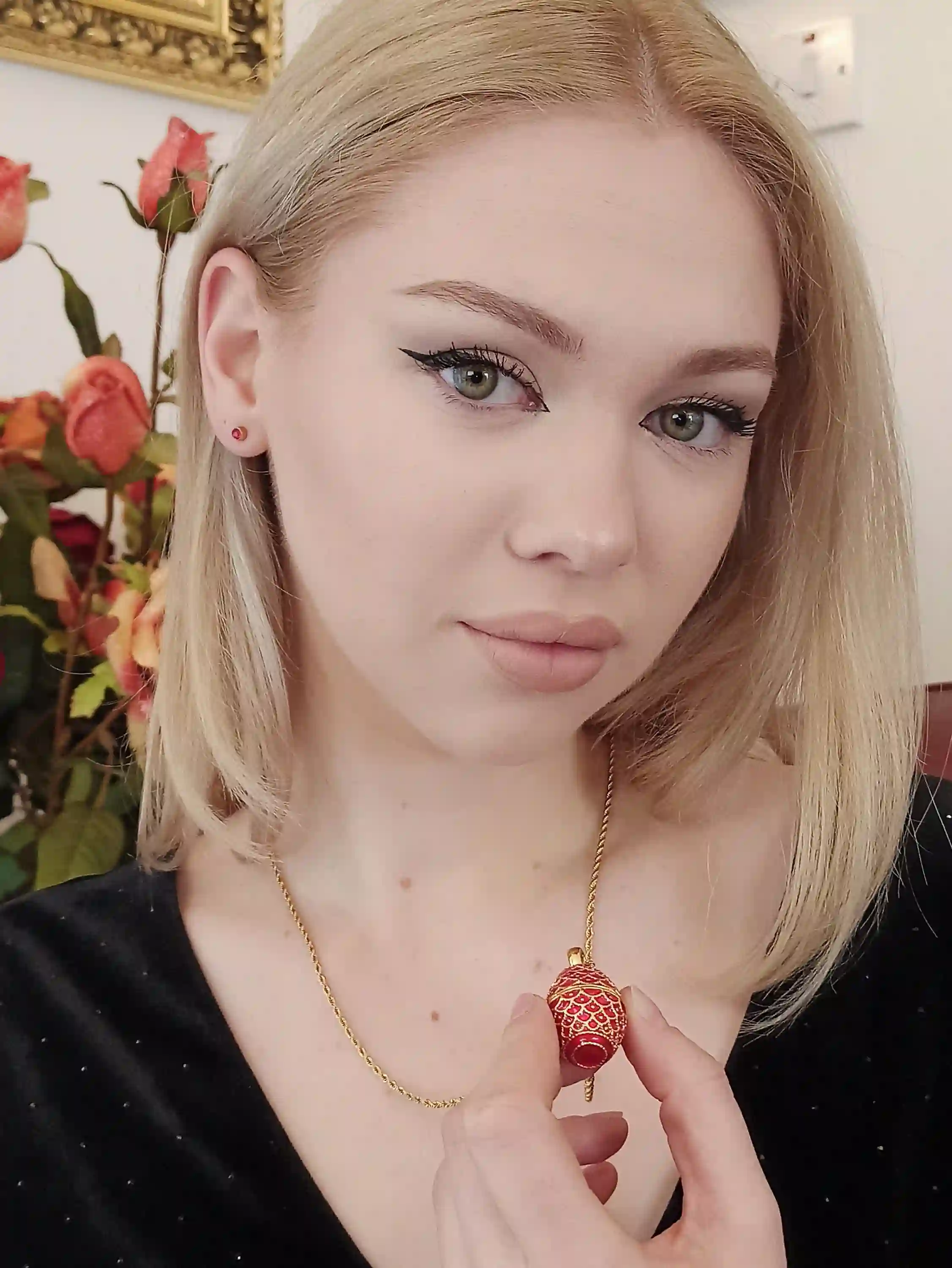 Red Faberge-Style Egg Jewelry box Pomegranate Gift + Fabrege egg Necklace 24K GOLD HANDMADE Mothers Day gift 450 Austrian Crystals HANDSET 10CT 