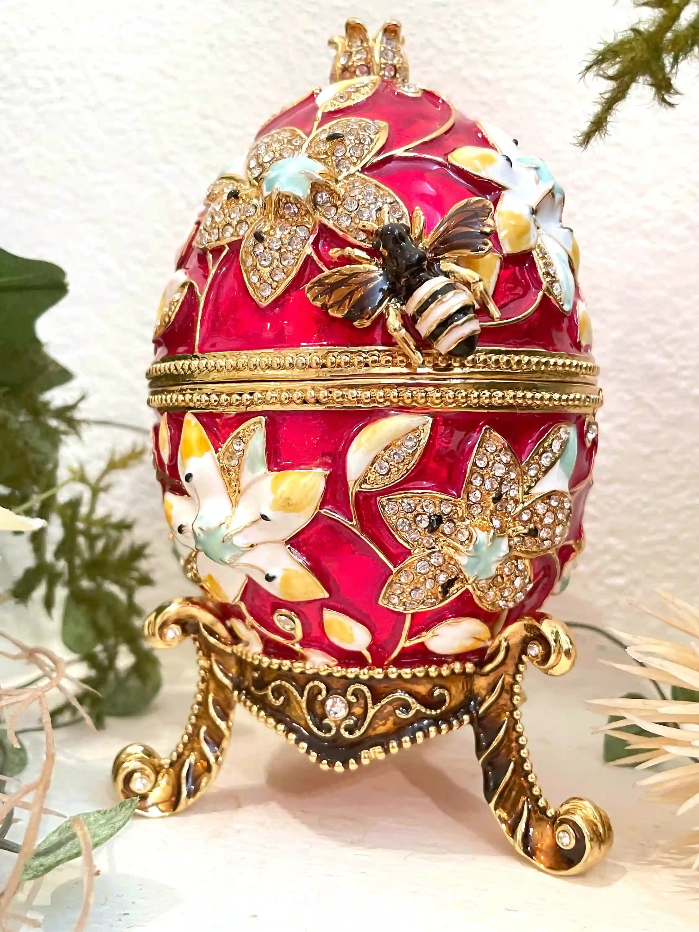 Red Faberge-Style Egg Jewelry box Pomegranate Gift + Fabrege egg Necklace 24K GOLD HANDMADE Mothers Day gift 450 Austrian Crystals HANDSET 10CT 