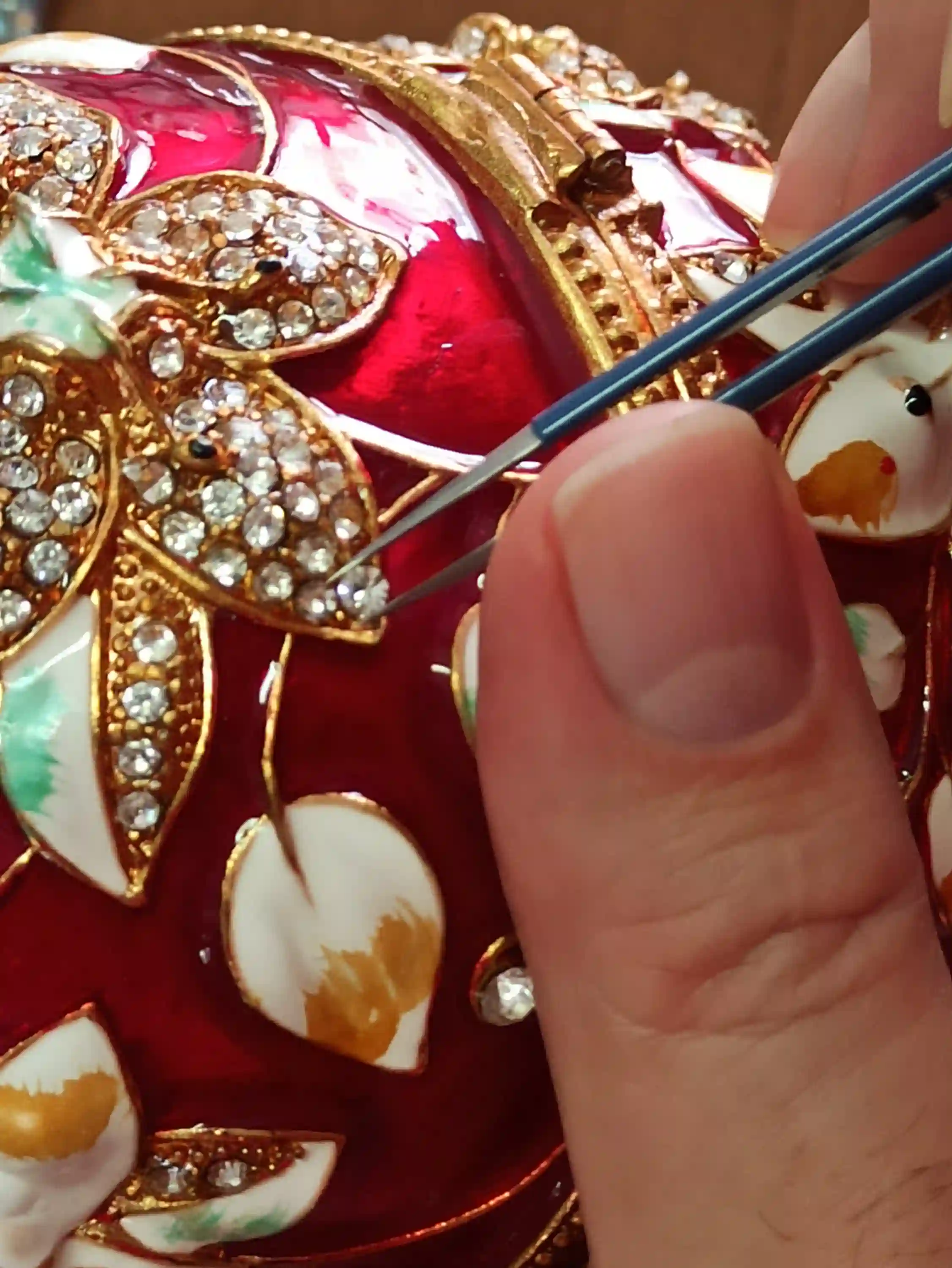 Red Faberge-Style Egg Jewelry box Pomegranate Gift + Fabrege egg Necklace 24K GOLD HANDMADE Mothers Day gift 450 Austrian Crystals HANDSET 10CT 
