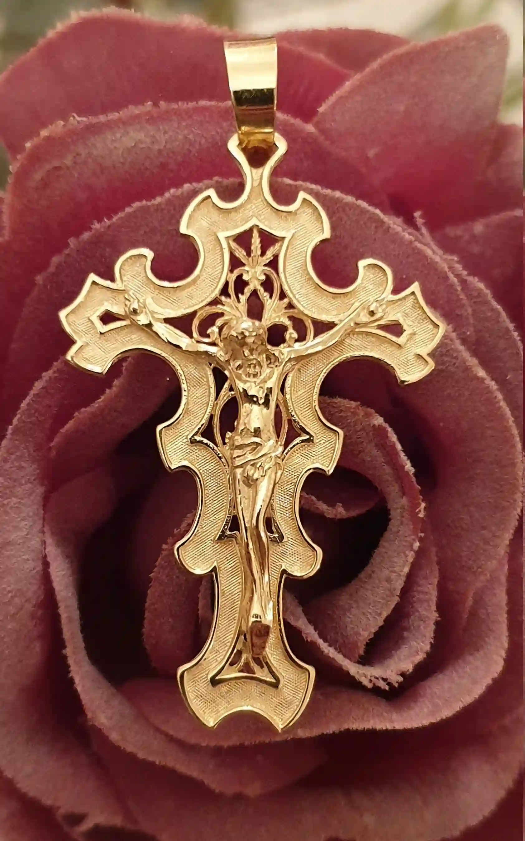 Rare 18k Solid LARGE Gold Cross Pendant Women/BYZANTINE Cross Pendant Gift/Religious Jewellery Crucifix for woman/HANDMADE Christian Jewelry 