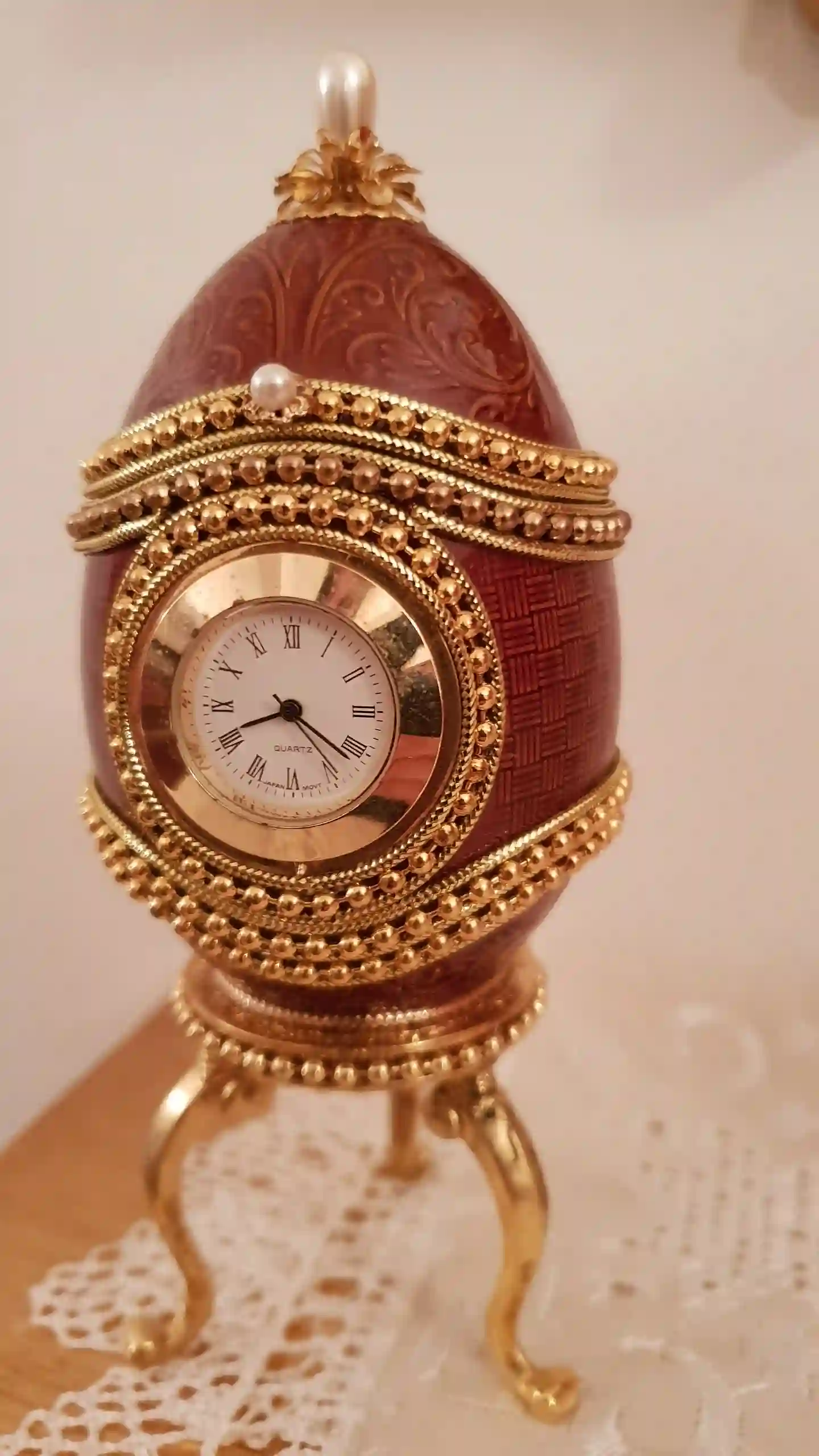 1990 FABREGE style Antique Egg Box Clock VINTAGE Faberge egg Gift for Father in law Faberge Egg Father of Groom Gift from Son Grandfather 