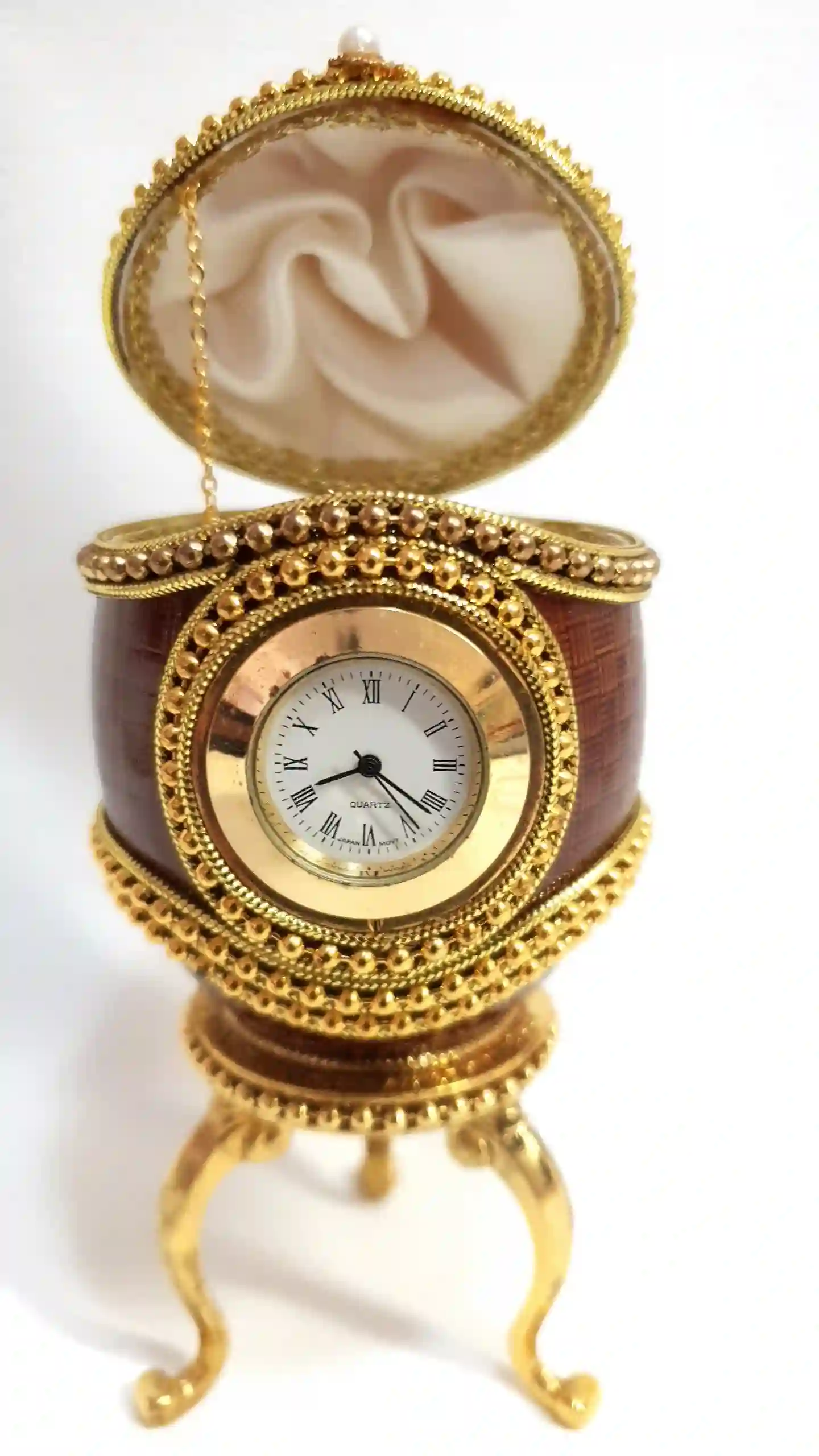 1990 FABREGE style Antique Egg Box Clock VINTAGE Faberge egg Gift for Father in law Faberge Egg Father of Groom Gift from Son Grandfather 