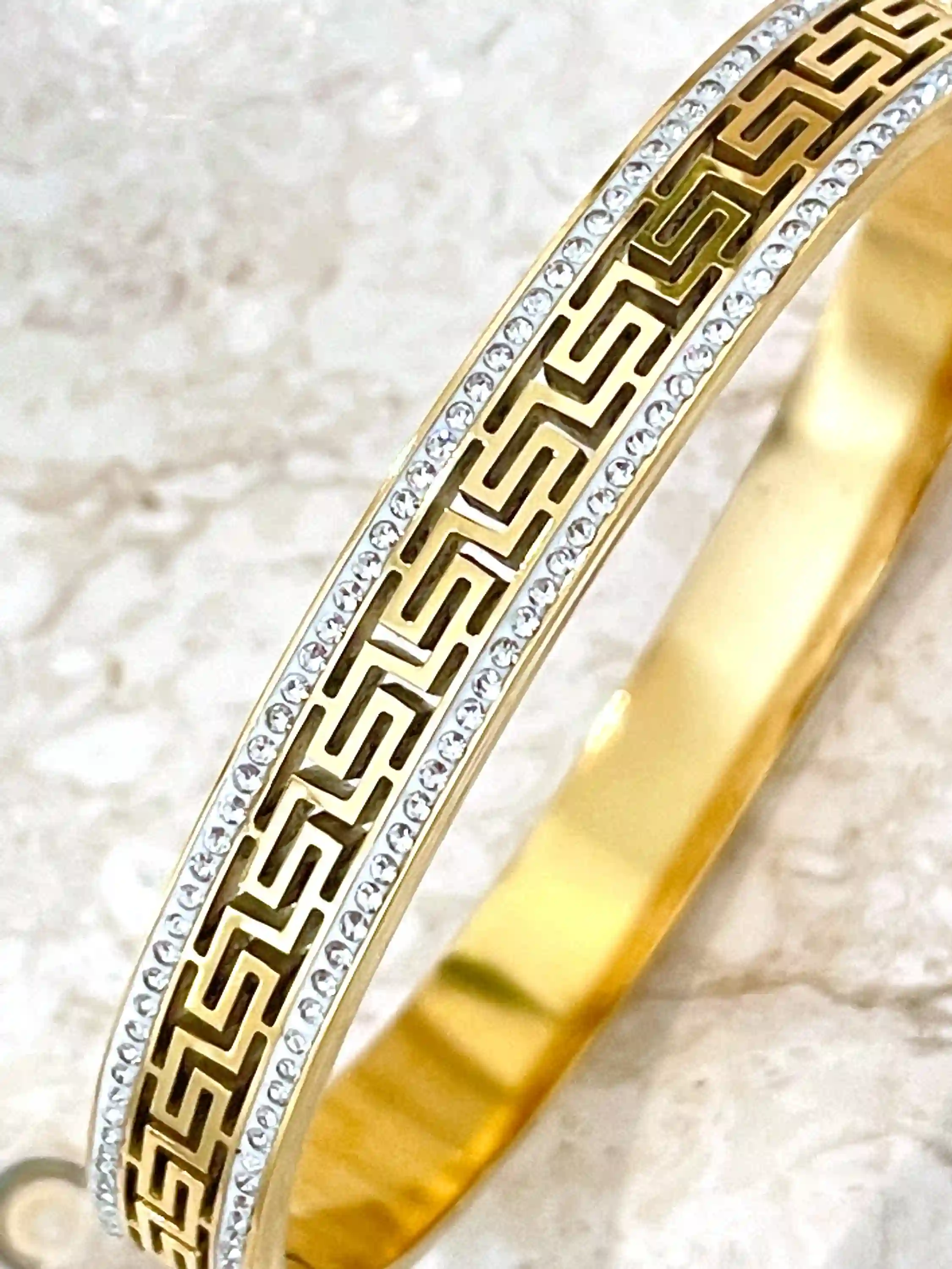 18Kt Yellow Gold SET Ancient Greek Jewelry Greek Meander Set Greek Key Bracelet + Greek Key Earrings Greek Jewellery GOOD LUCK Infinity Gift 