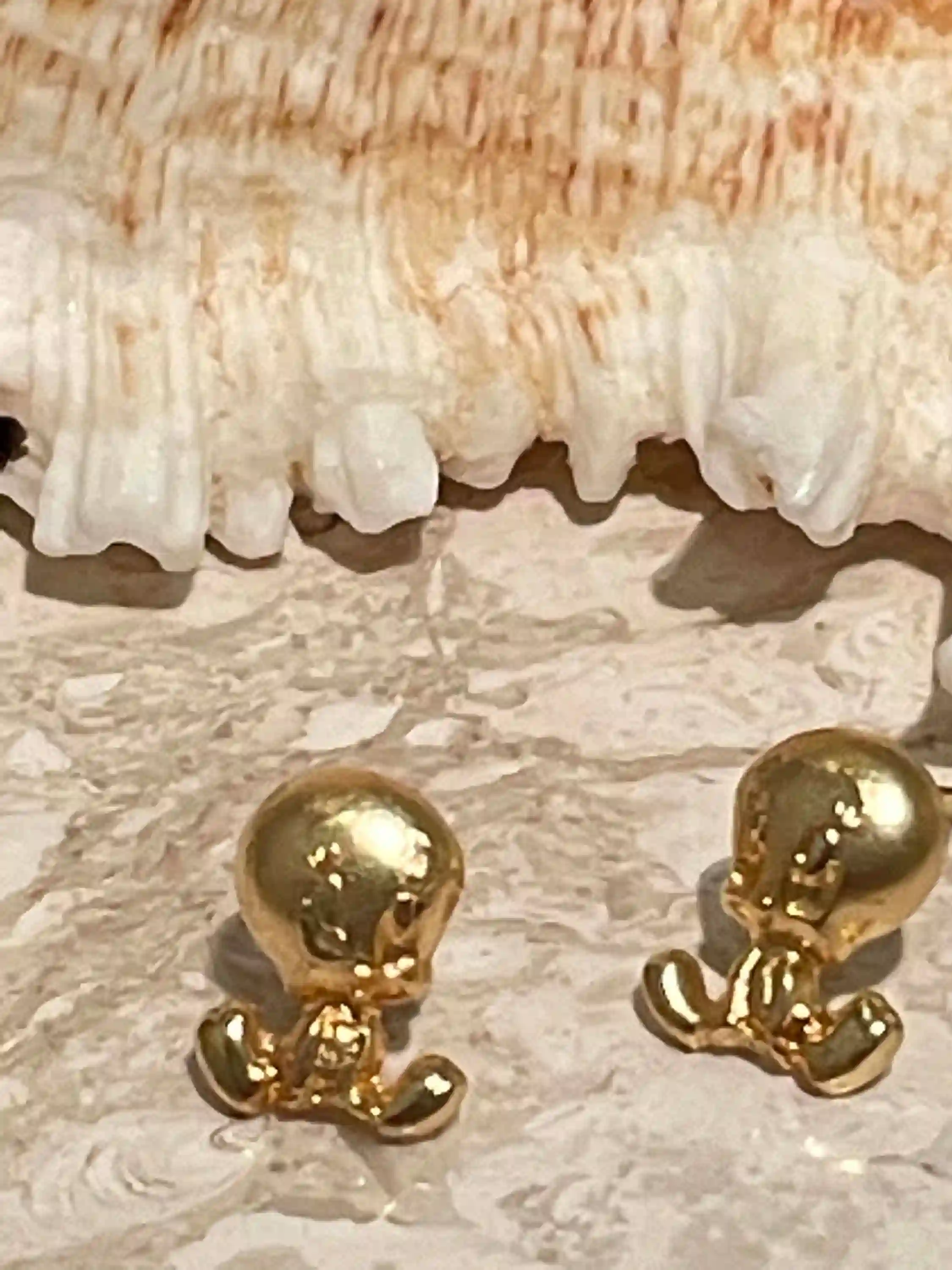 Original Vintage Earrings Tweety Bird Jewelry Gold -1st Birthday Earrings for her - Baby Shower Earrings - SOLID 18k Gold - Tweety Earrings 