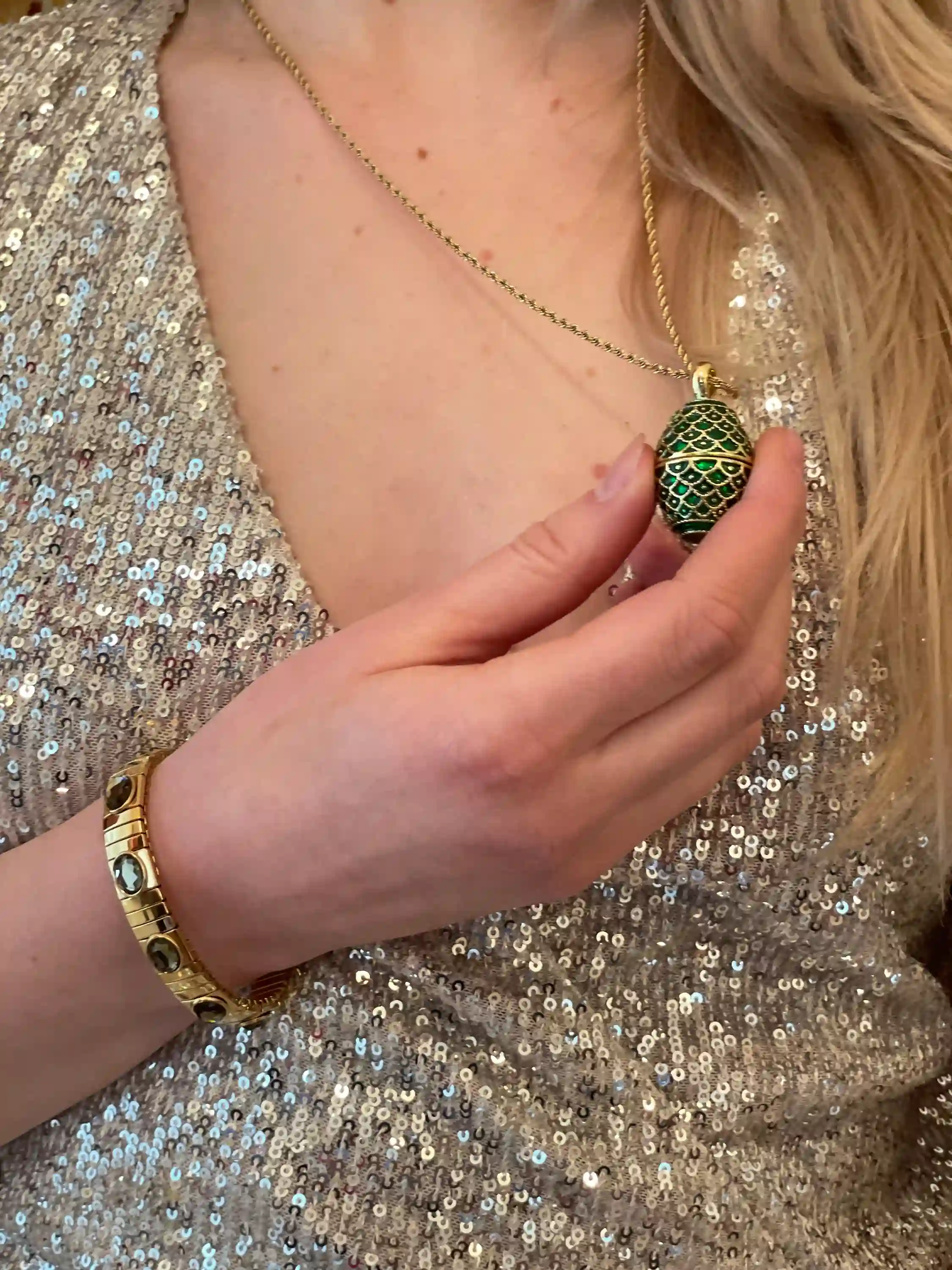 ONE OF A KIND - Antique Faberge egg style .Egg + Faberge jewelry - Faberge Egg Music Box - Decorative Faberge Egg - Crown Regal Collection 