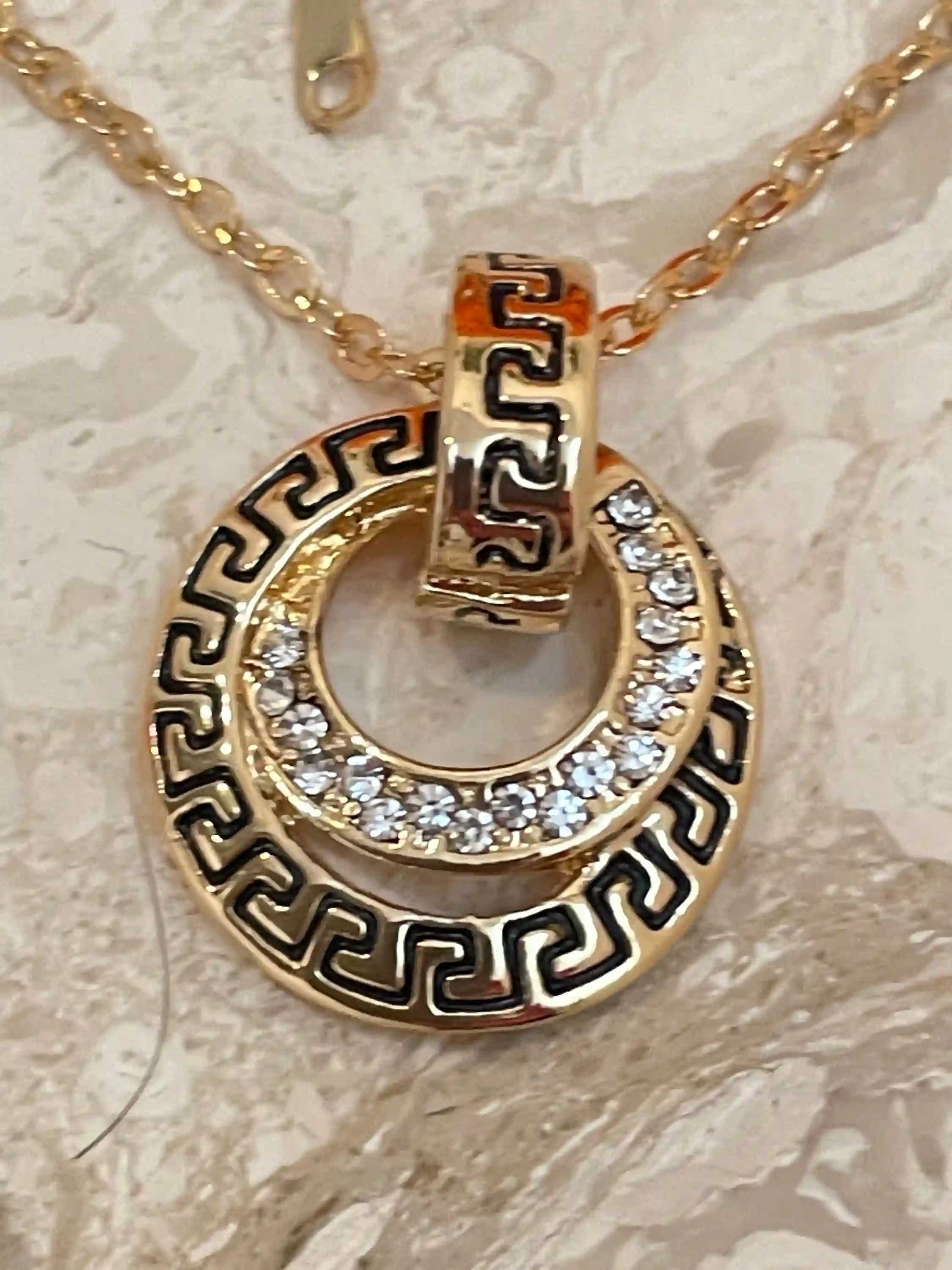 Infinity Jewelry SET Vintage 24K Yellow GOLD Ancient Greek Meander Jewelry Greek Key Necklace Bracelet Earrings 86 Austrian Crystals HANDSET 
