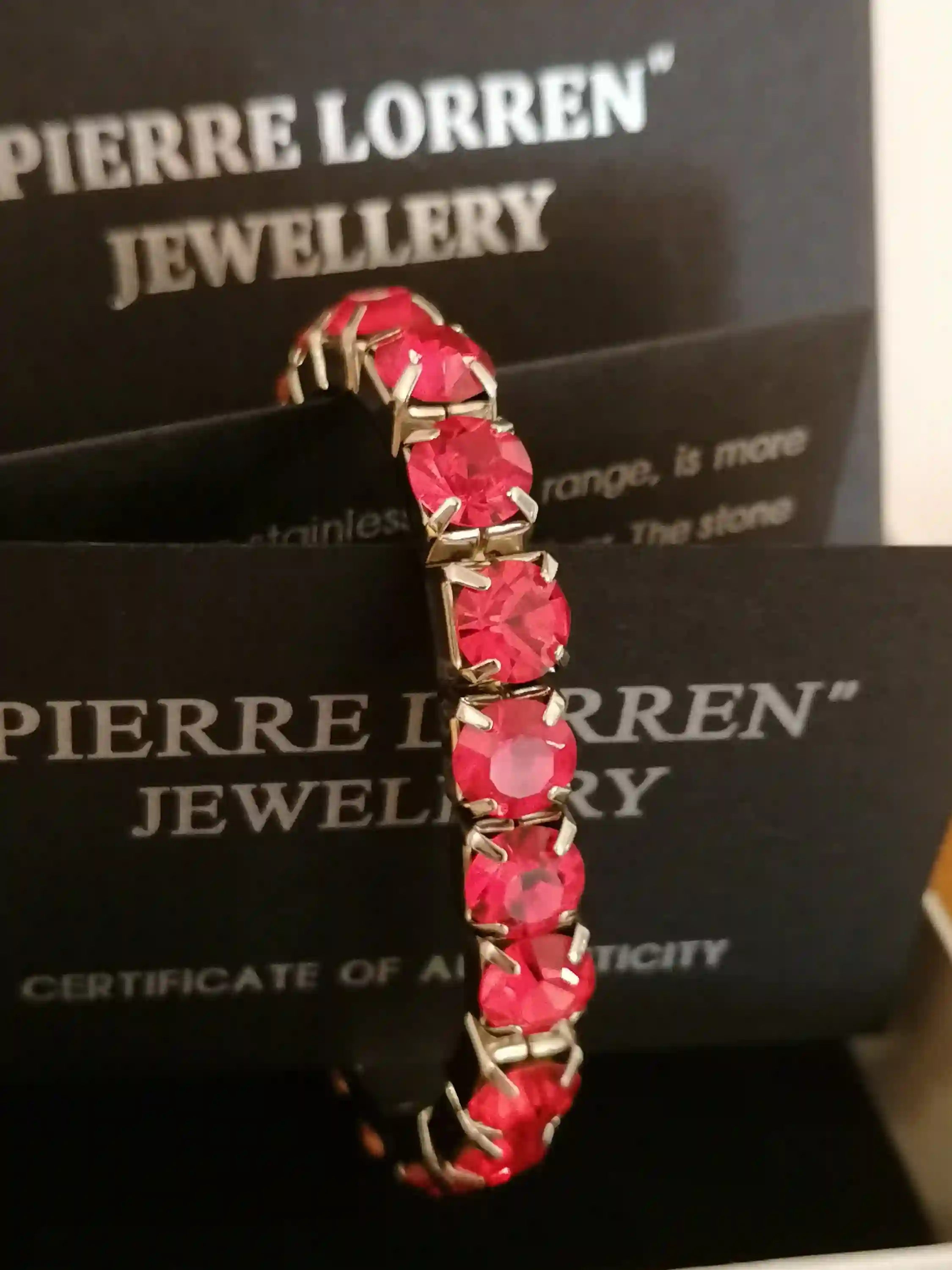 RUBY Jewelry, 18K White GOLD Austrian Crystal Tennis Bracelet Ruby Jewellery for her July Birthstone Bridesmaid Tennis braclet for Wedding 