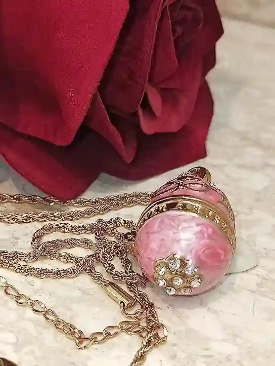 Faberge-Style Egg Necklace Pink Jewelry SET Faberge Egg Pendant & Bracelet Gold 114 Austrian Crystal Diamond HANDMADE Push Present for Mother 24k 