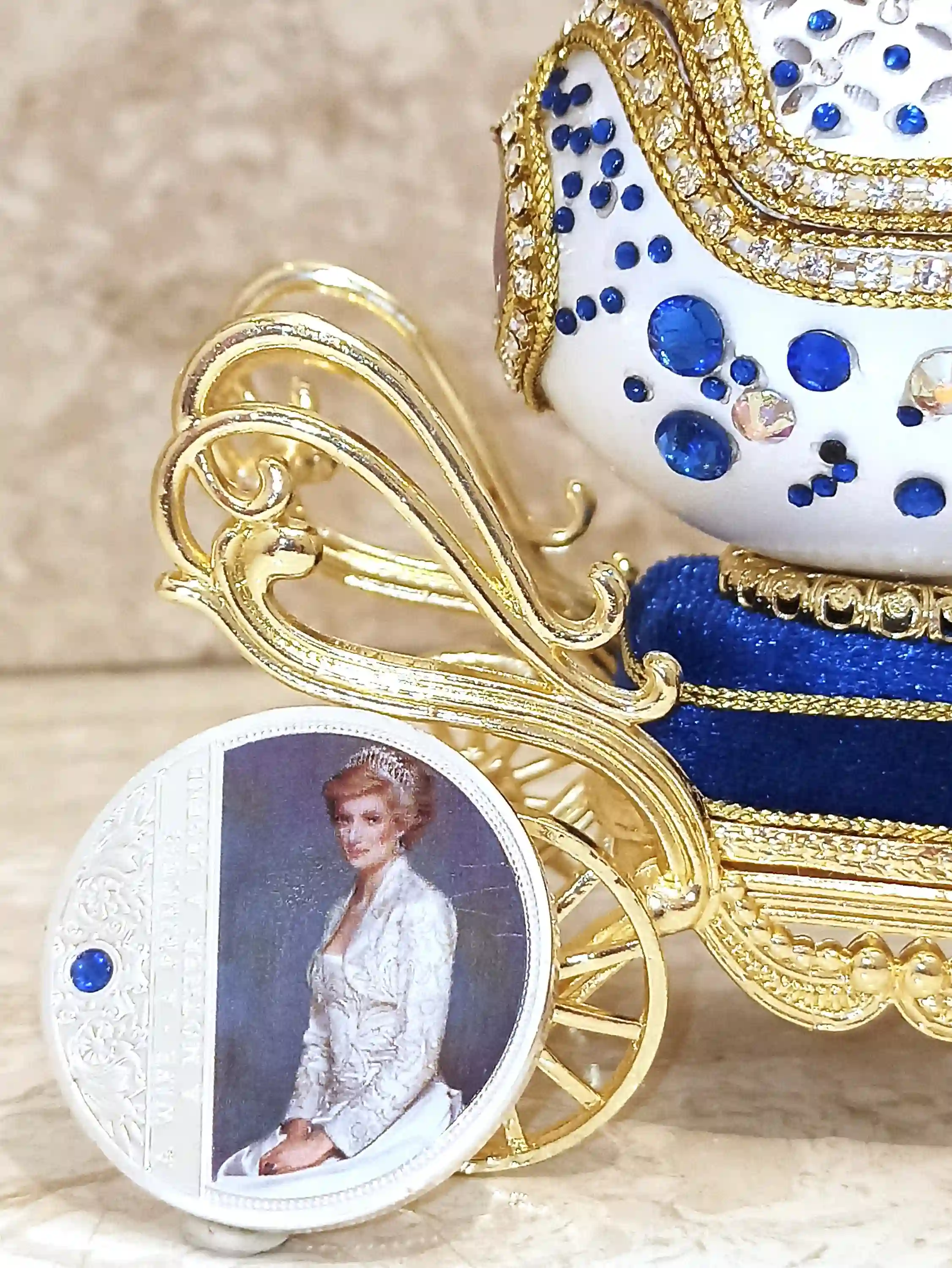 Luxury Antique Princess Diana Memorabilia Gift, Faberge Egg Music Box,Royal Diana Silver Coin Jewelry box,Faberge egg Trinket box 24kt 
