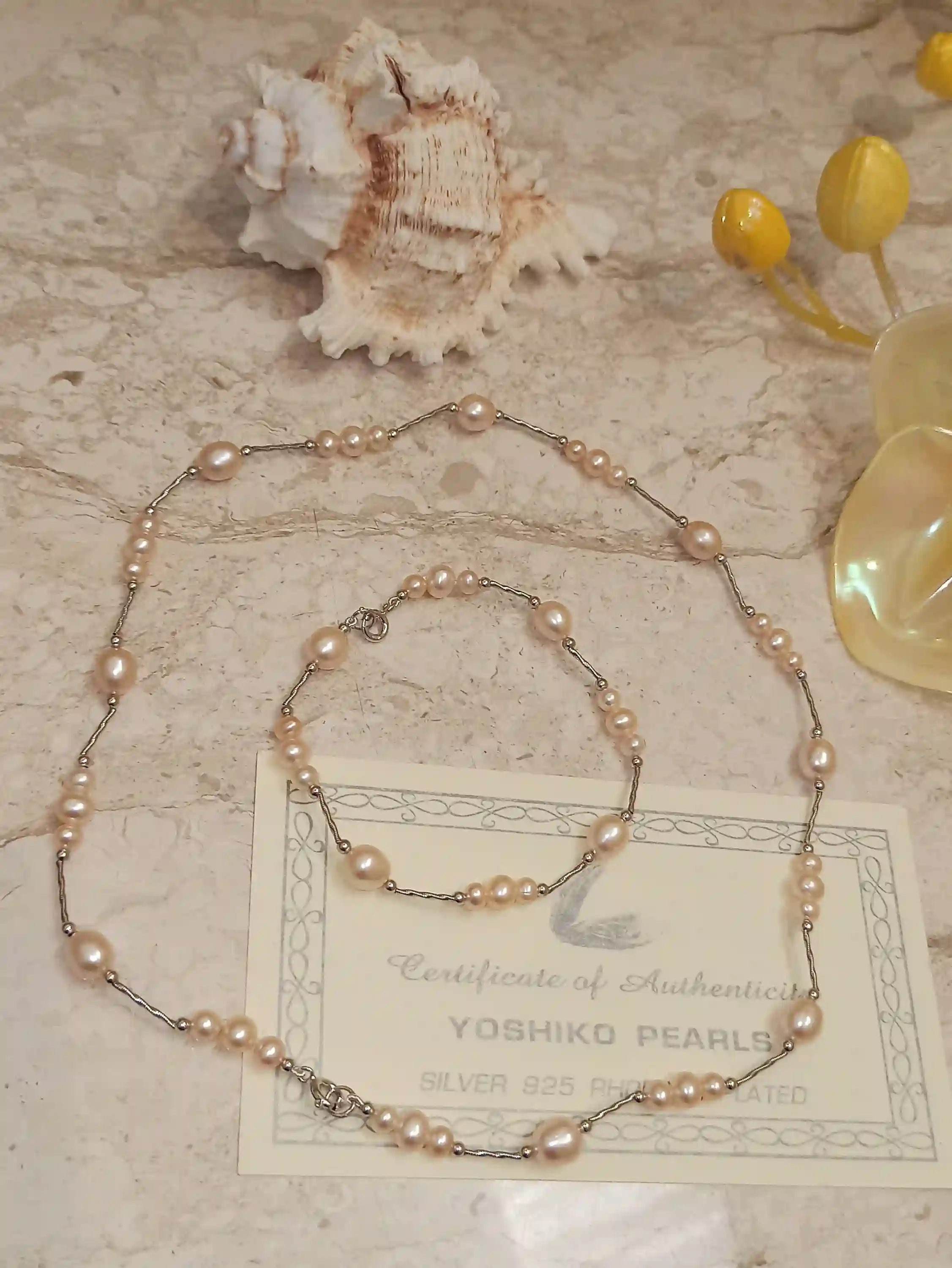 Unique SOLID Silver Necklace NATURAL Pearls Set Jewelry Peach Pearl Bracelet Necklace HANDKNOTTED Silk string Pearl Neckless Bracelet Pearl 