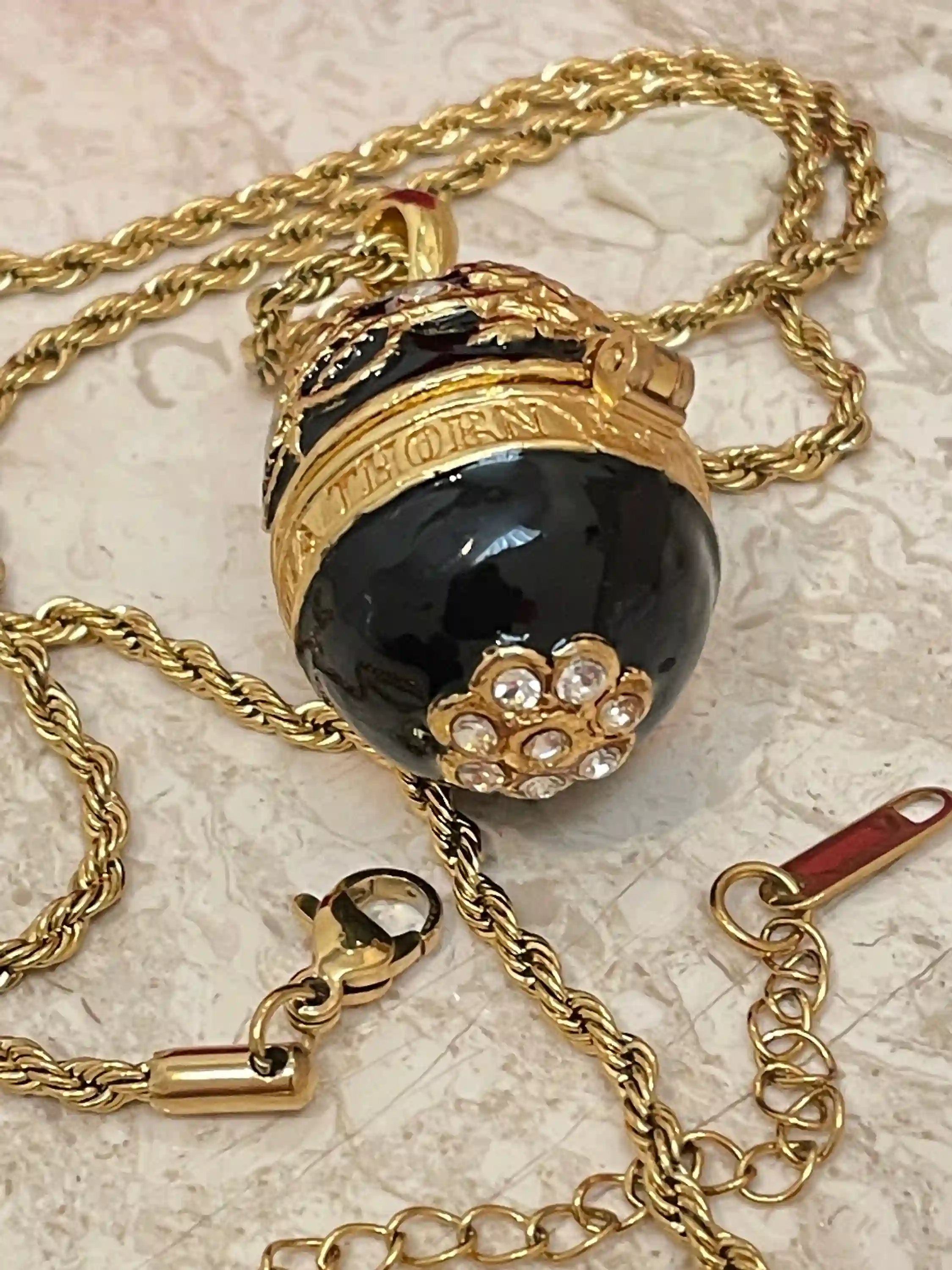Faberge-Style Enamel Egg, Black Sapphire Necklace, Faberge Egg, Faberge Pendant & Bracelet gift for her Austrian Crystal Diamond HANDMADE Jewelry 