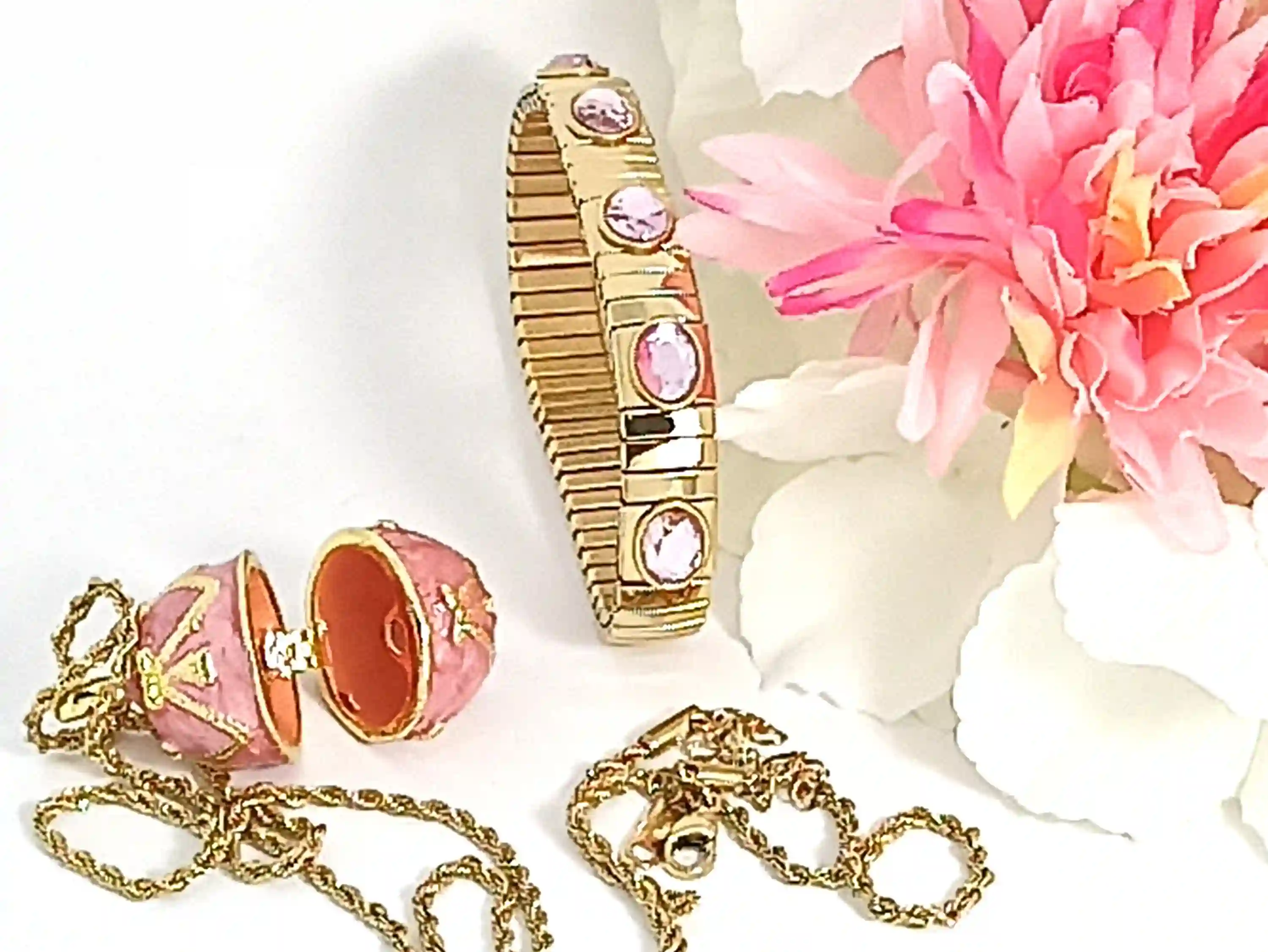 Faberge - 24k Gold Handmade - Faberge Egg pink Necklaces SET - Faberge Easter Egg Pendant - Faberge egg Jewelry for Ladies -Egg Locket Gift 