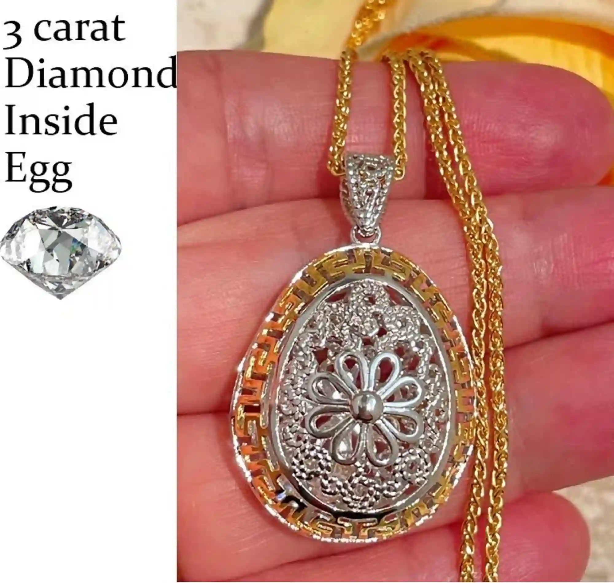 3 carat, Graduation Diamond Necklace, Grad Gift Ideas for women, Unique Diamond Jewelry, Graduation Gifts for her, Faberge style Jewelry egg 