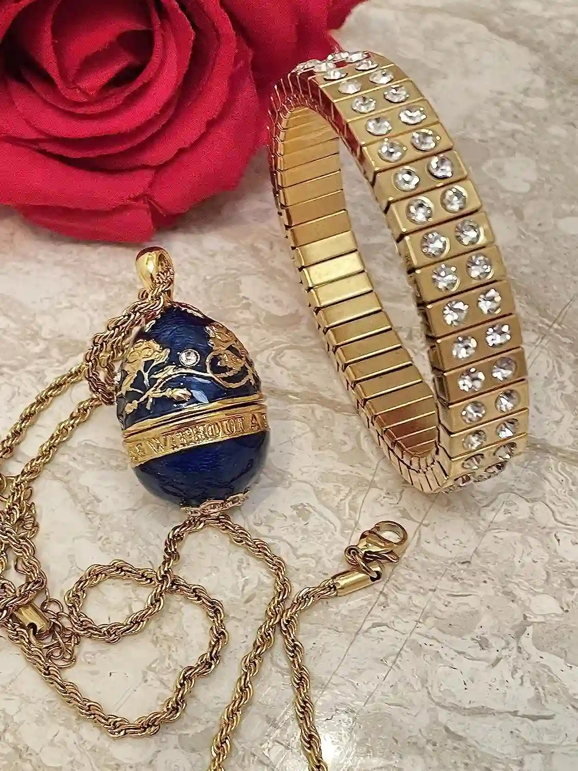 Designer Blue Faberge-Style egg Necklace Something Blue Faberge egg Pendant gift for her 114 Austrian Crystal HANDMADE Sapphire Necklace Bracelet 