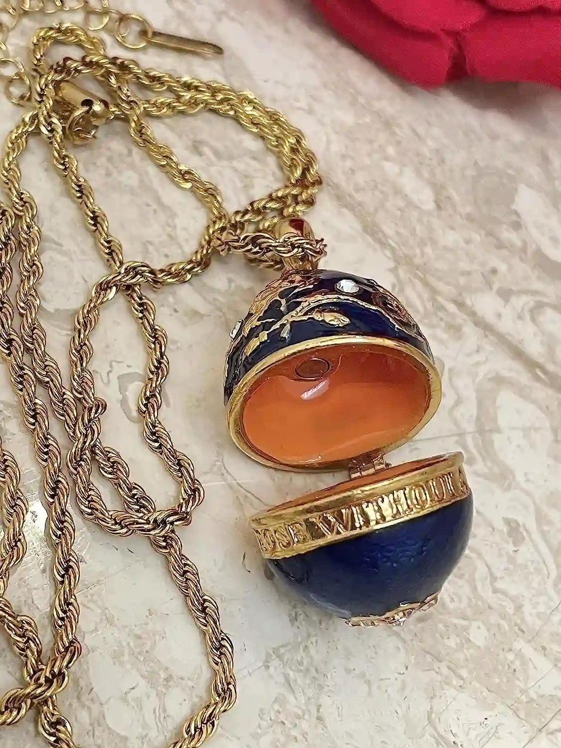 Designer Blue Faberge-Style egg Necklace Something Blue Faberge egg Pendant gift for her 114 Austrian Crystal HANDMADE Sapphire Necklace Bracelet 