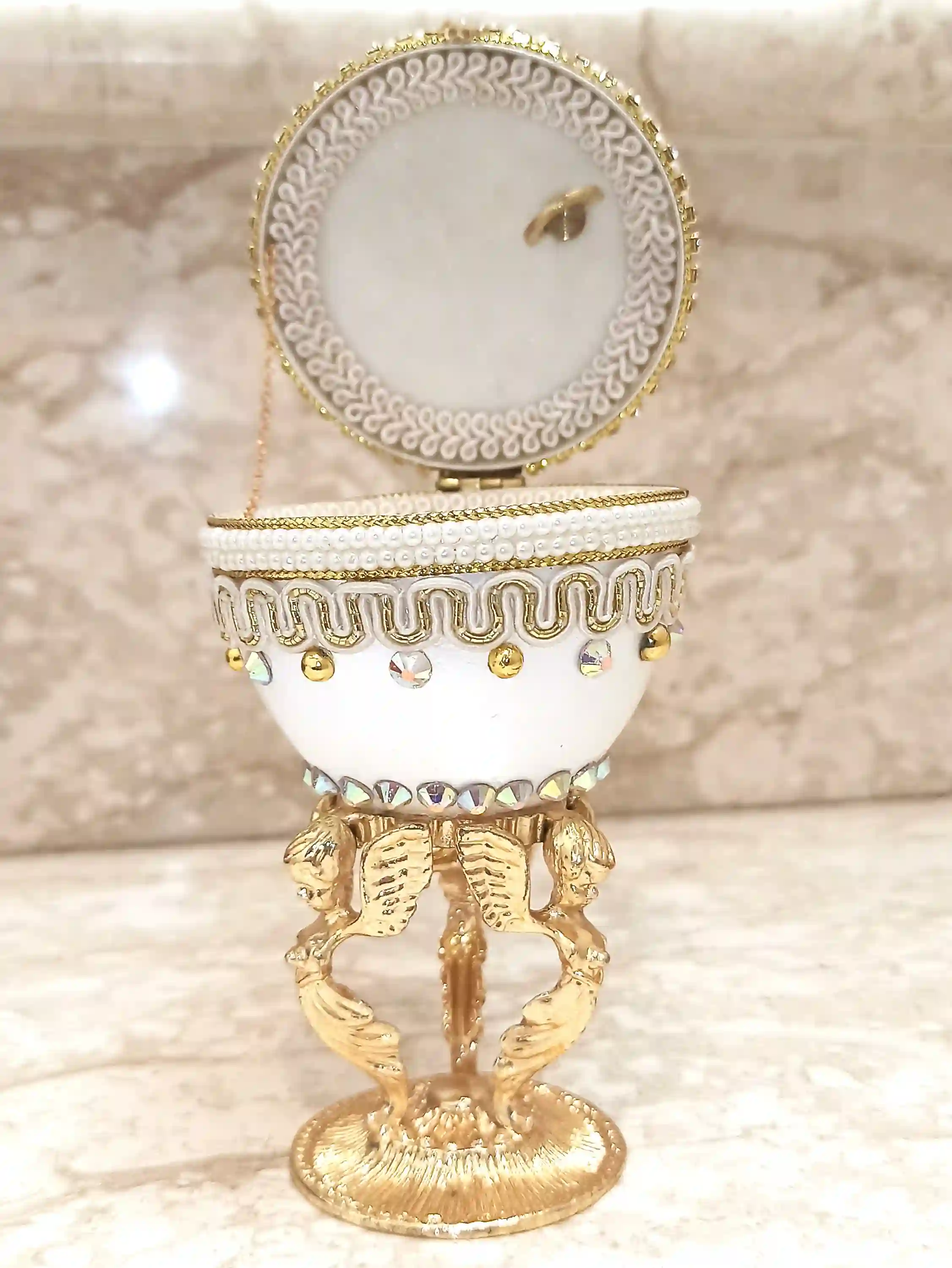 5ct, Faberge-Style, Angel Vintage, Christian Trinkets, 24k GOLD, Faberge Egg, Angel Trinket Box, Christmas gift, Xmas Angel, Faberge Egg style 