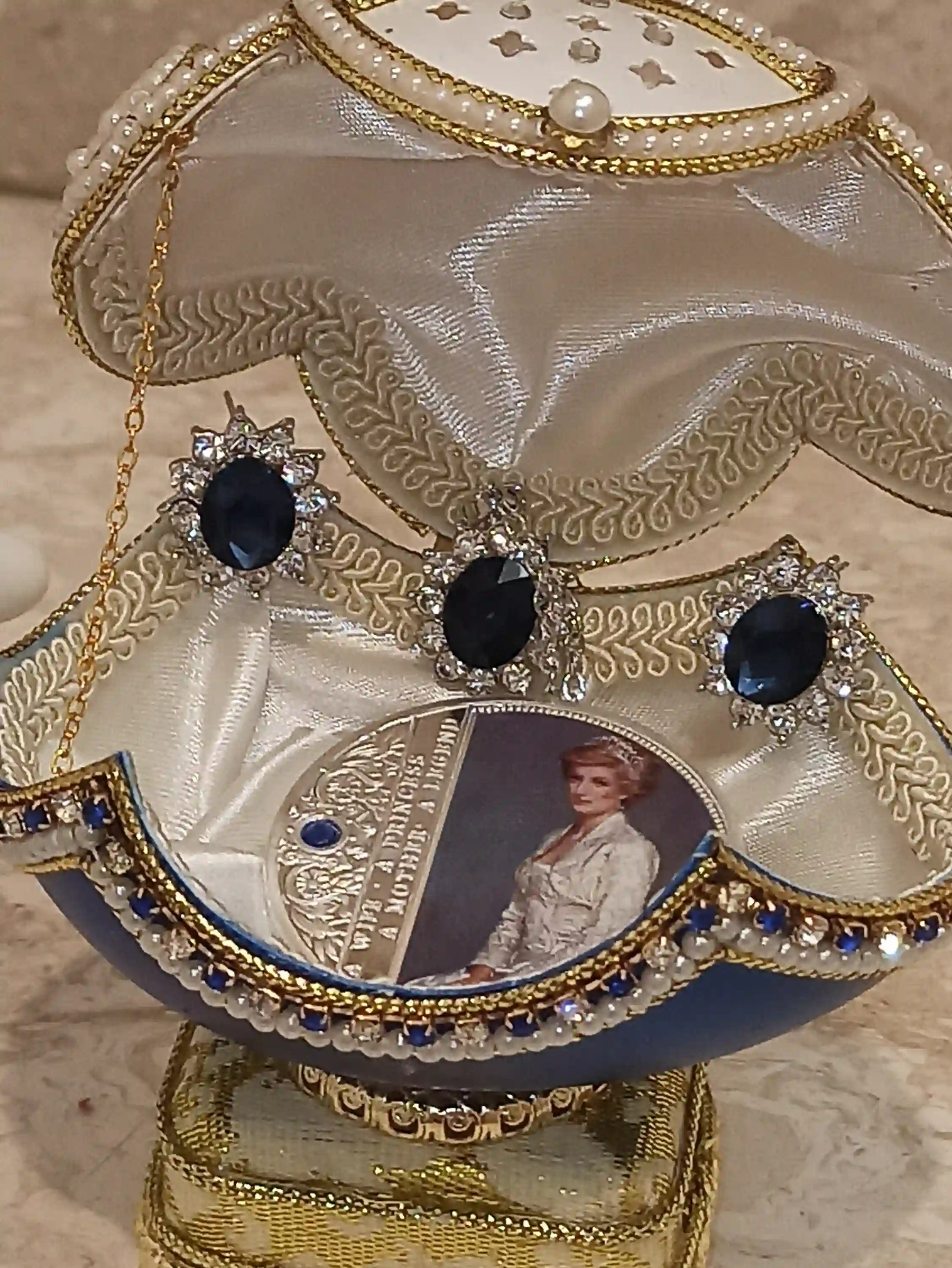 Royal gifts for Her, Princess Diana JEWELRY Set, Faberge-Style Egg,Diana Earrings, Diana Necklace, Diana Bracelet,Diana Coin,FABERGE egg MUSIC box 