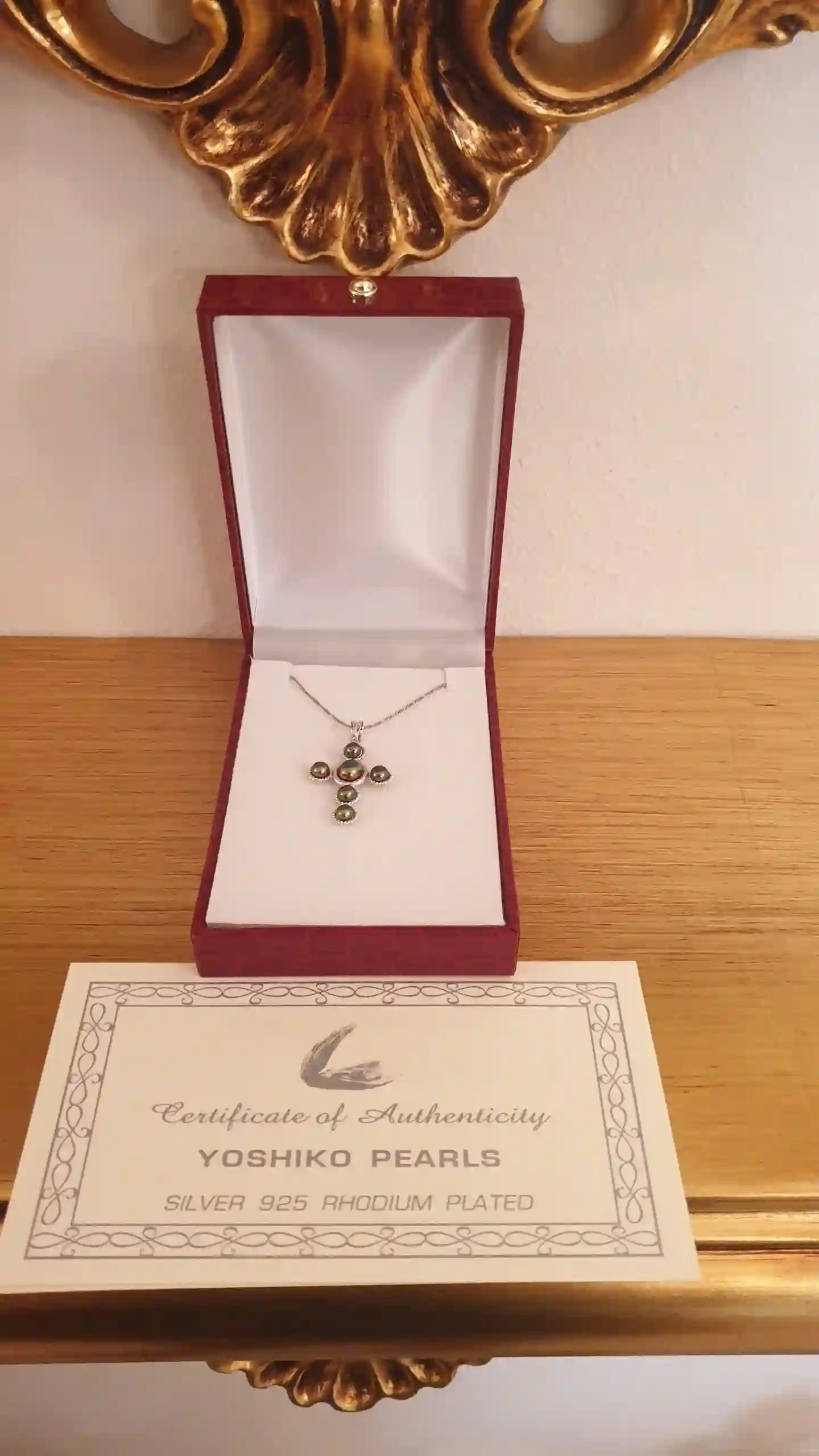 Tahitian Pearl cross solid silver 925 white gold rhodium plated authentic pearls HAND MADE TWO interchangeable solid silver 925 chains 