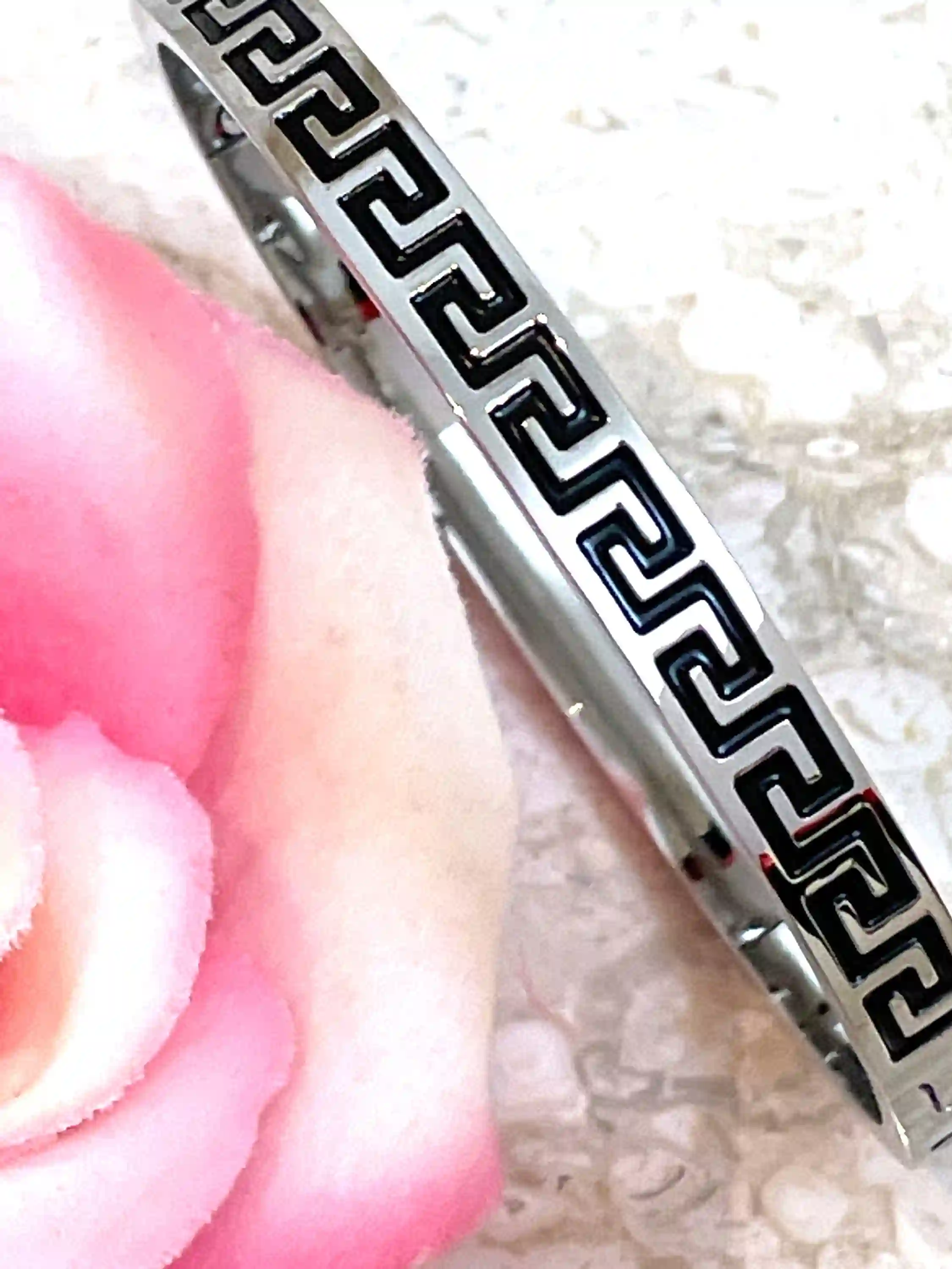 Pierre Lorren Ancient Greek Key Bracelet Meander Bracelet Greek Key Jewelry Handmade Grecian Jewelry Statement Bracelet Silver White GOLD 