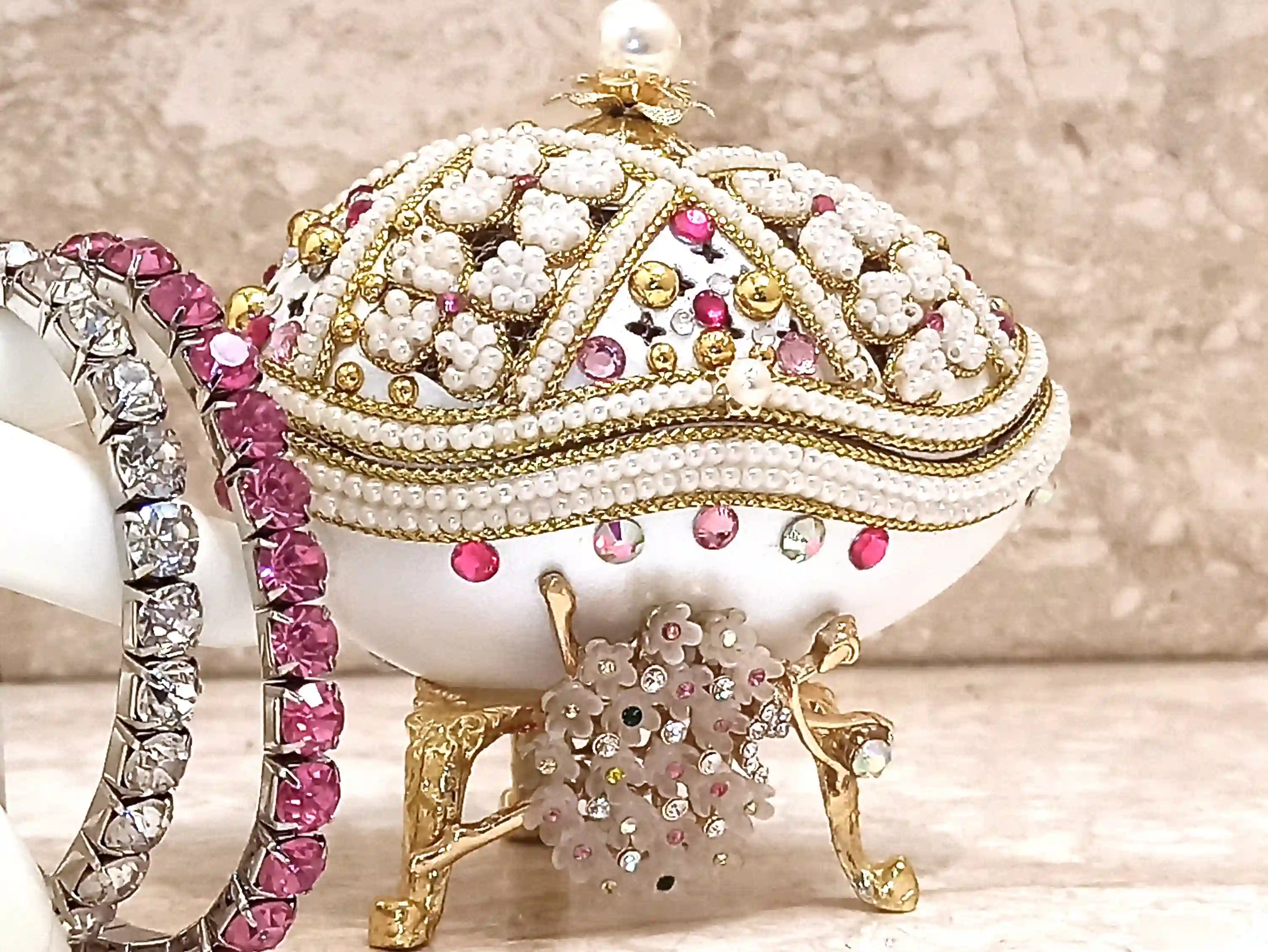 Faberge-Style Egg Ballerina Music Box LUXURY Baby Shower Gift for Newborn Girl Faberge Style Egg 24KGOLD Baptism Jewelry Box Girl Bday present 
