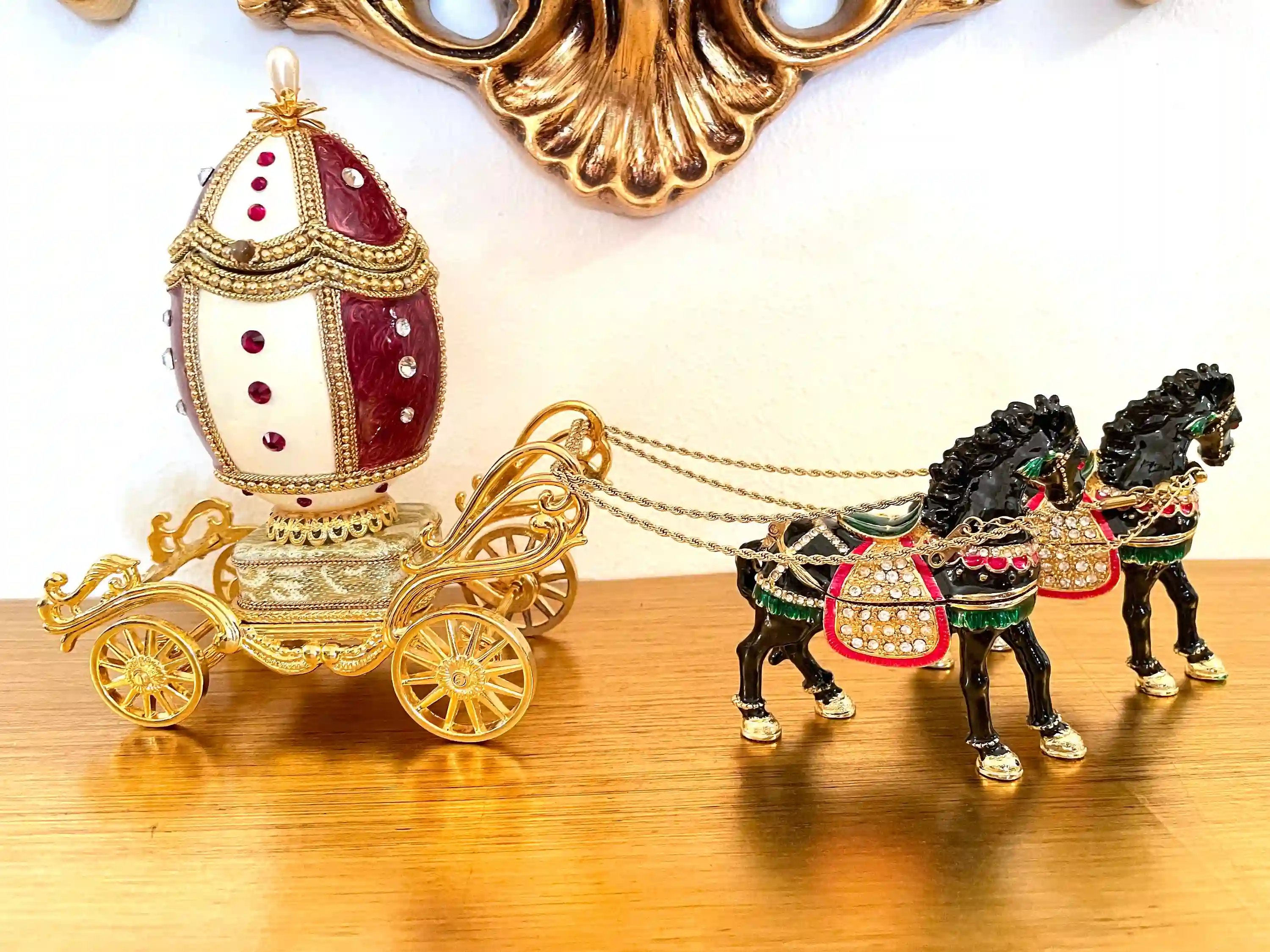 Antique - ONE Of a Kind - Faberge-Style Egg style - Black Beauty gift - HAND Carved - Faberge Egg Music box - 24k GOLD - Mother's Day - Faberge 